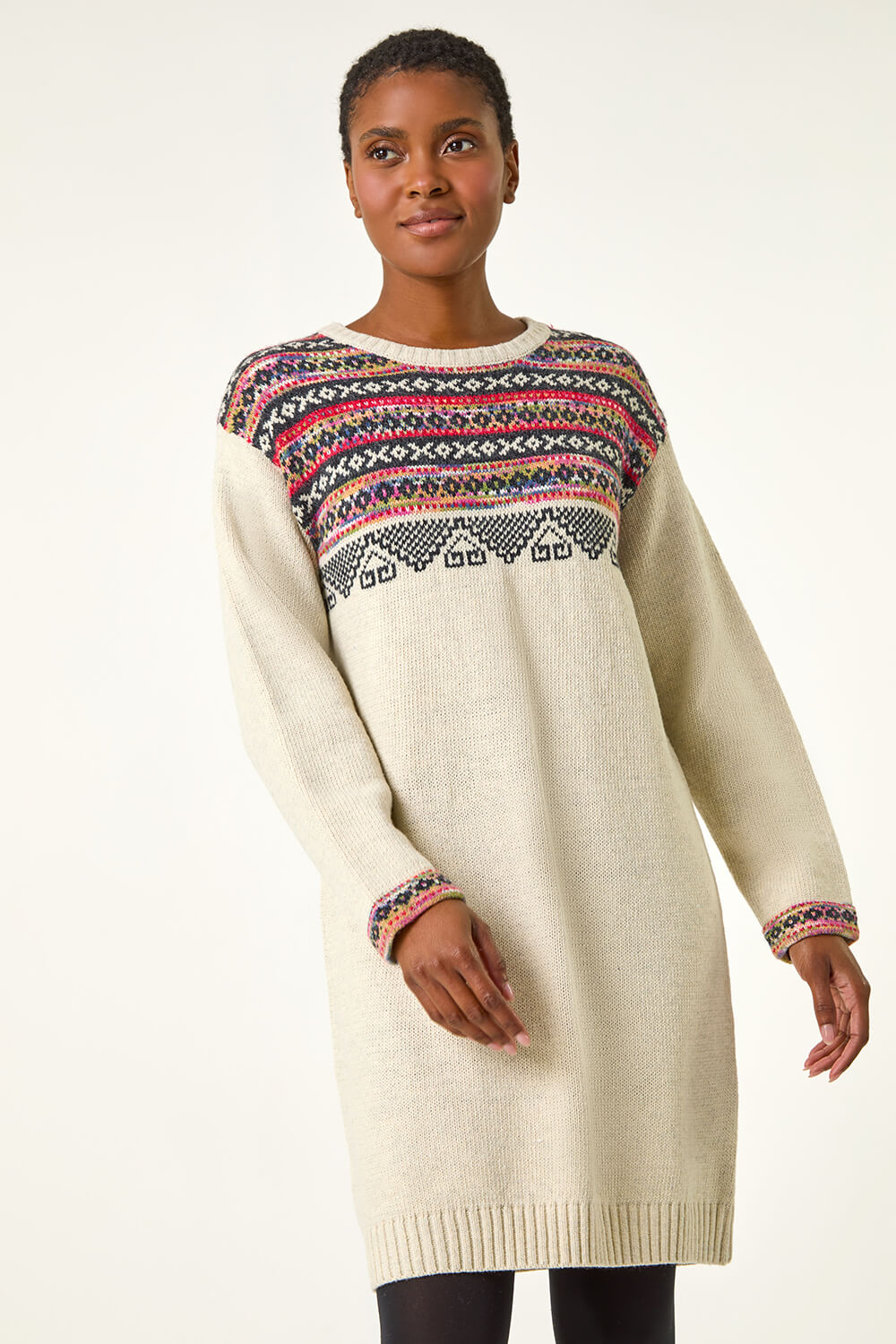 Ivory Nordic Pattern Knitted Shift Dress, Image 5 of 5