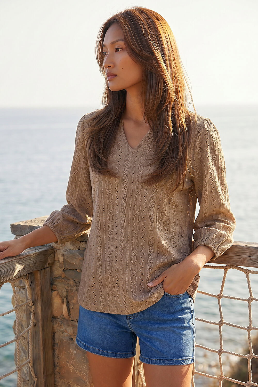 Biscuit Broderie Detail Tunic Top, Image 1 of 4