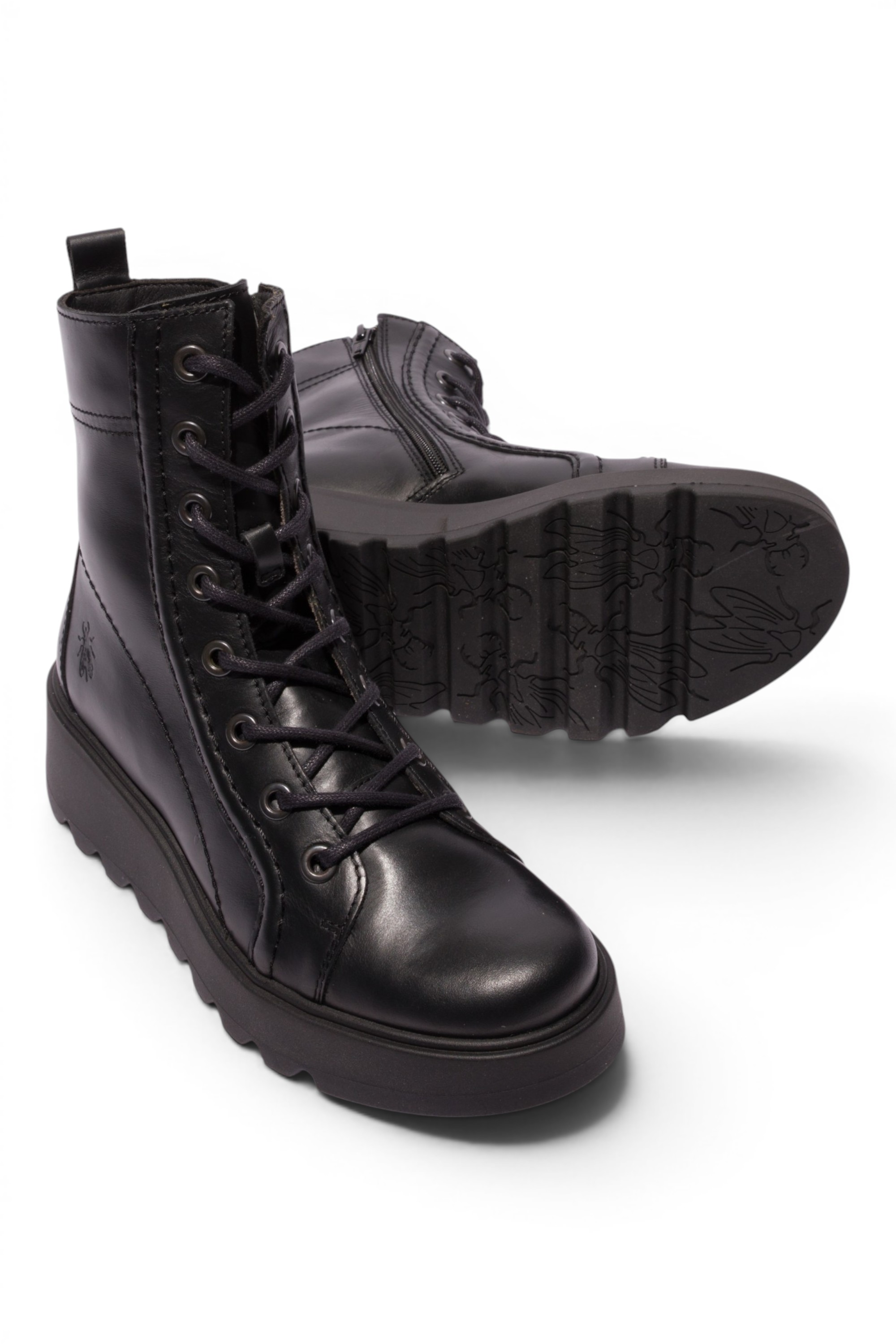 Black Womens Leather Heel Combat Boots-TERY553, Image 5 of 5