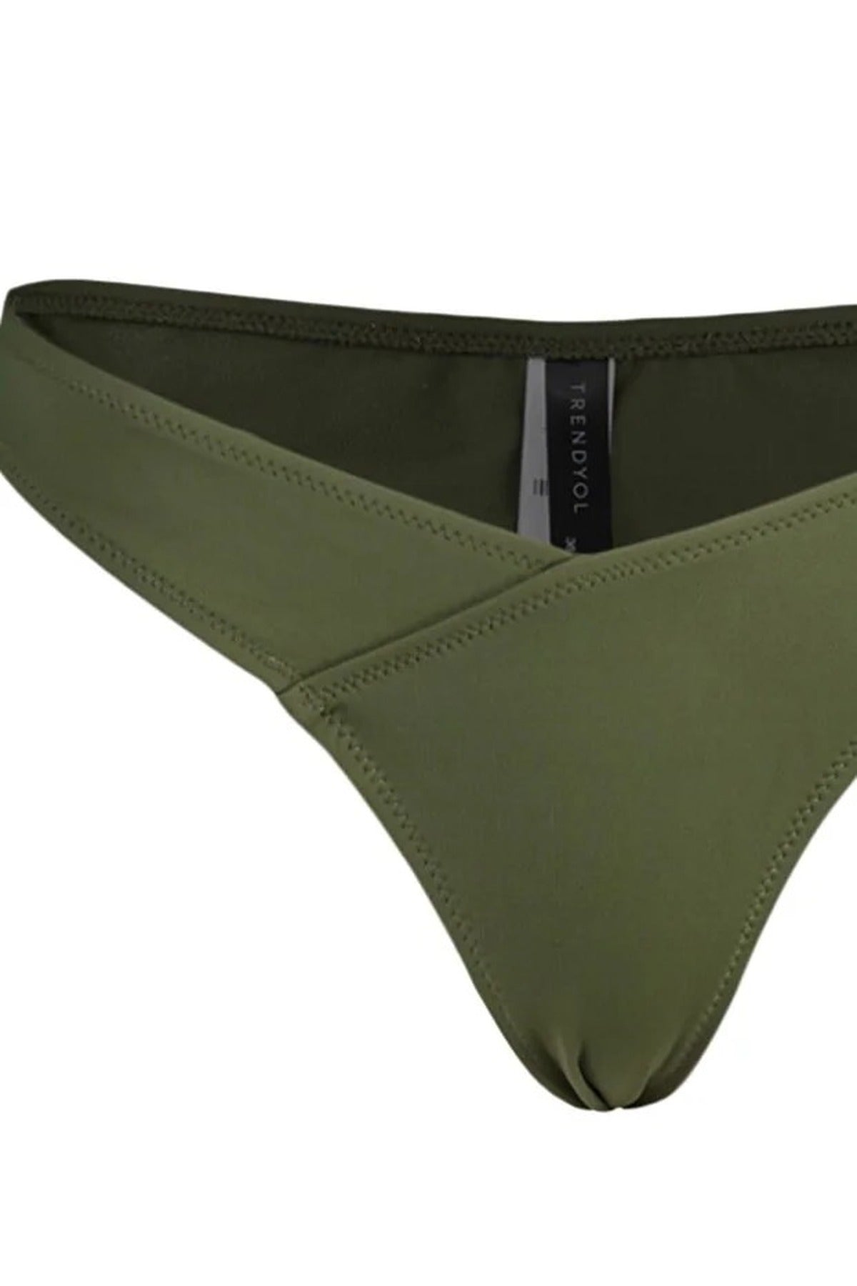 Khaki V Cut High Leg Minimal Bikini Bottom with Contoured Fit, Image 2 of 4