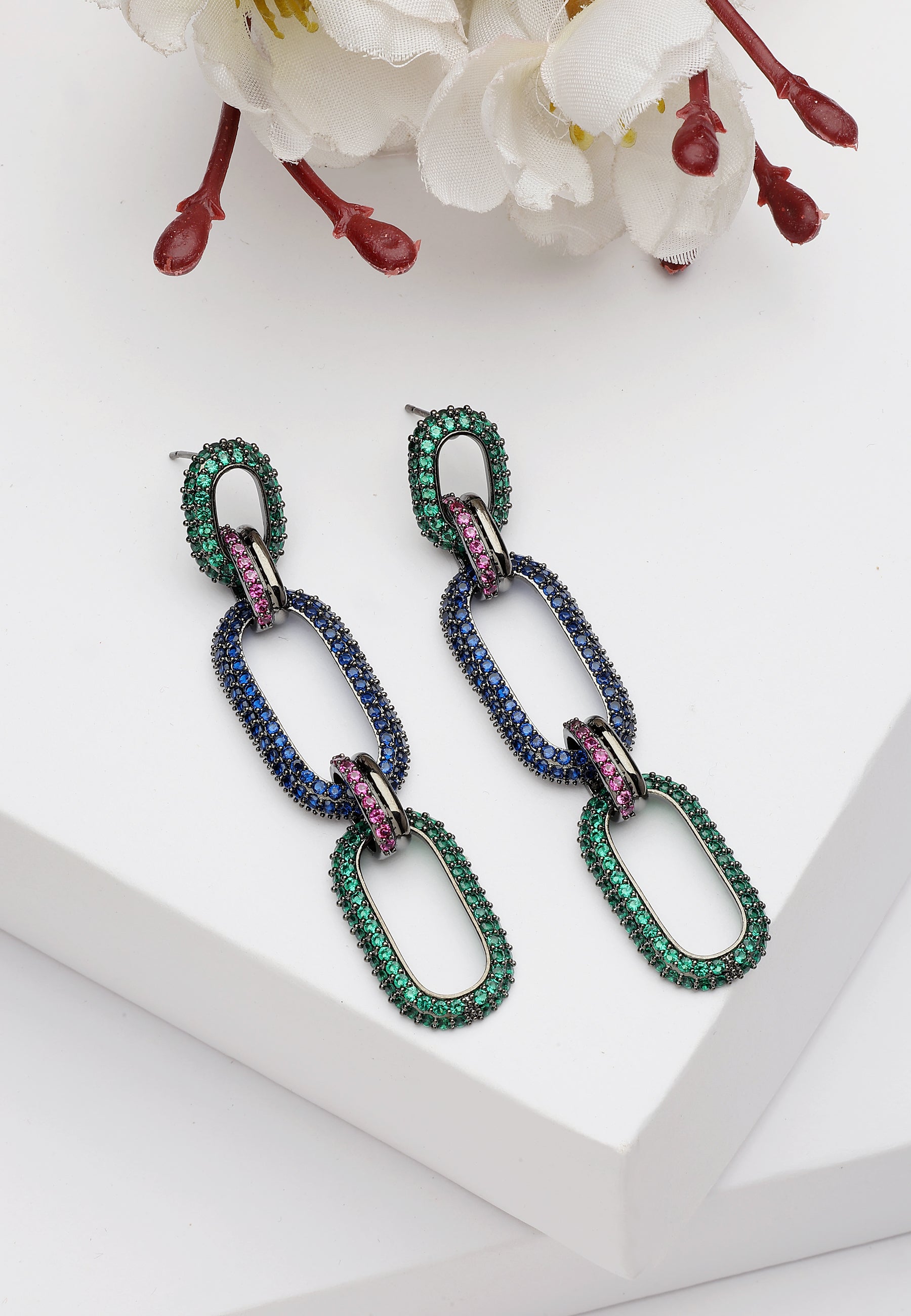 Green Diva Dangle Drop Oval Hoops, Image 2 of 5