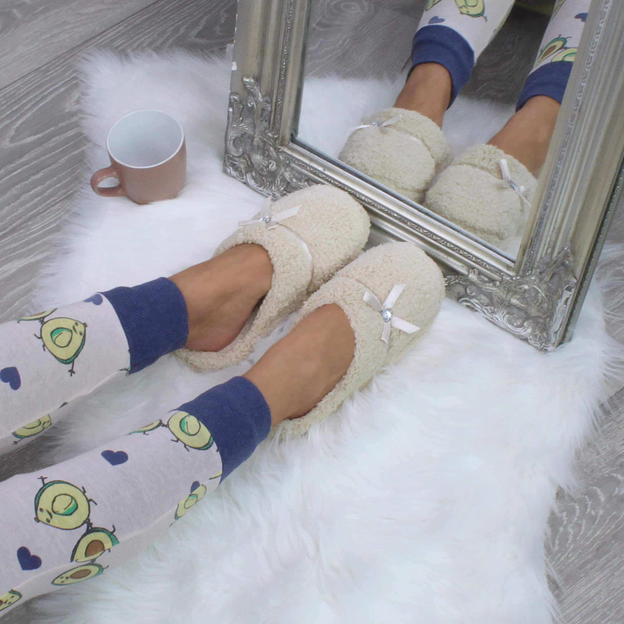 Beige AJVANI Beige Fleece Mules Slippers, Image 4 of 5