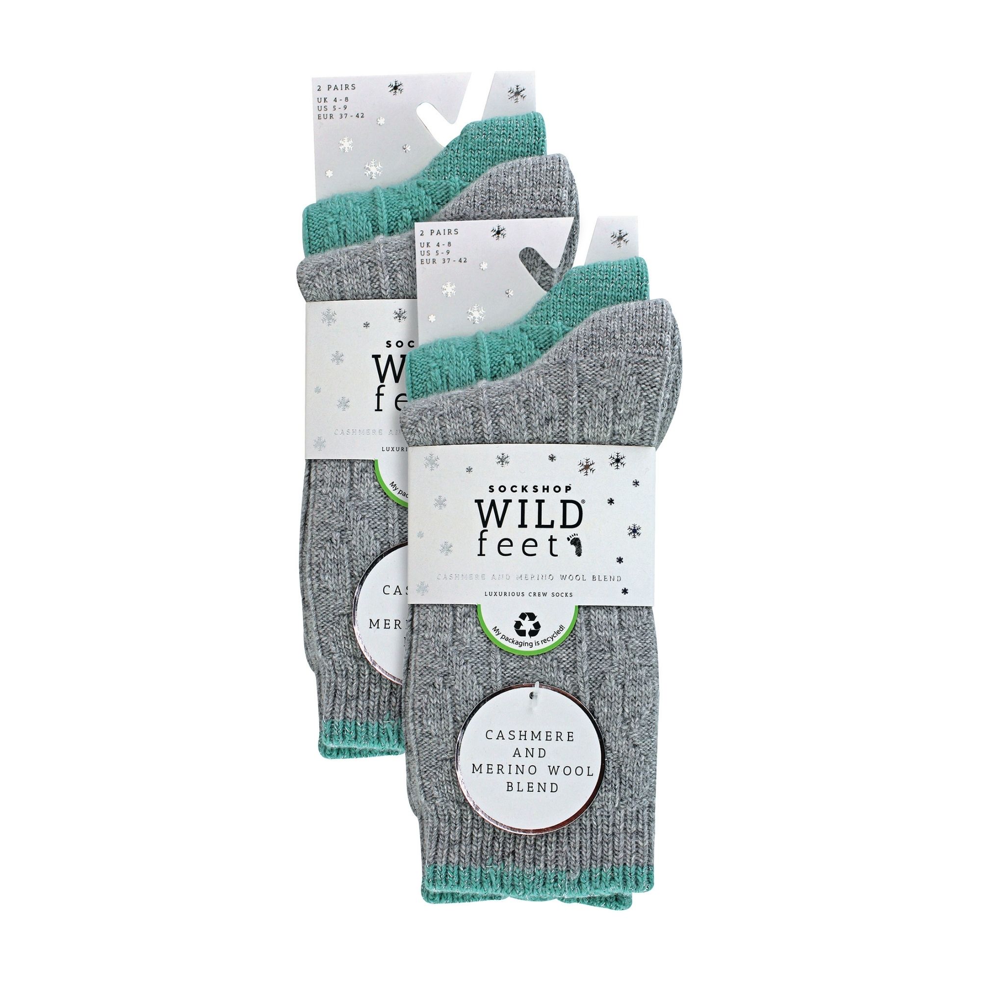 Grey 4 Pairs Cable Knit Glitter Socks, Image 3 of 3