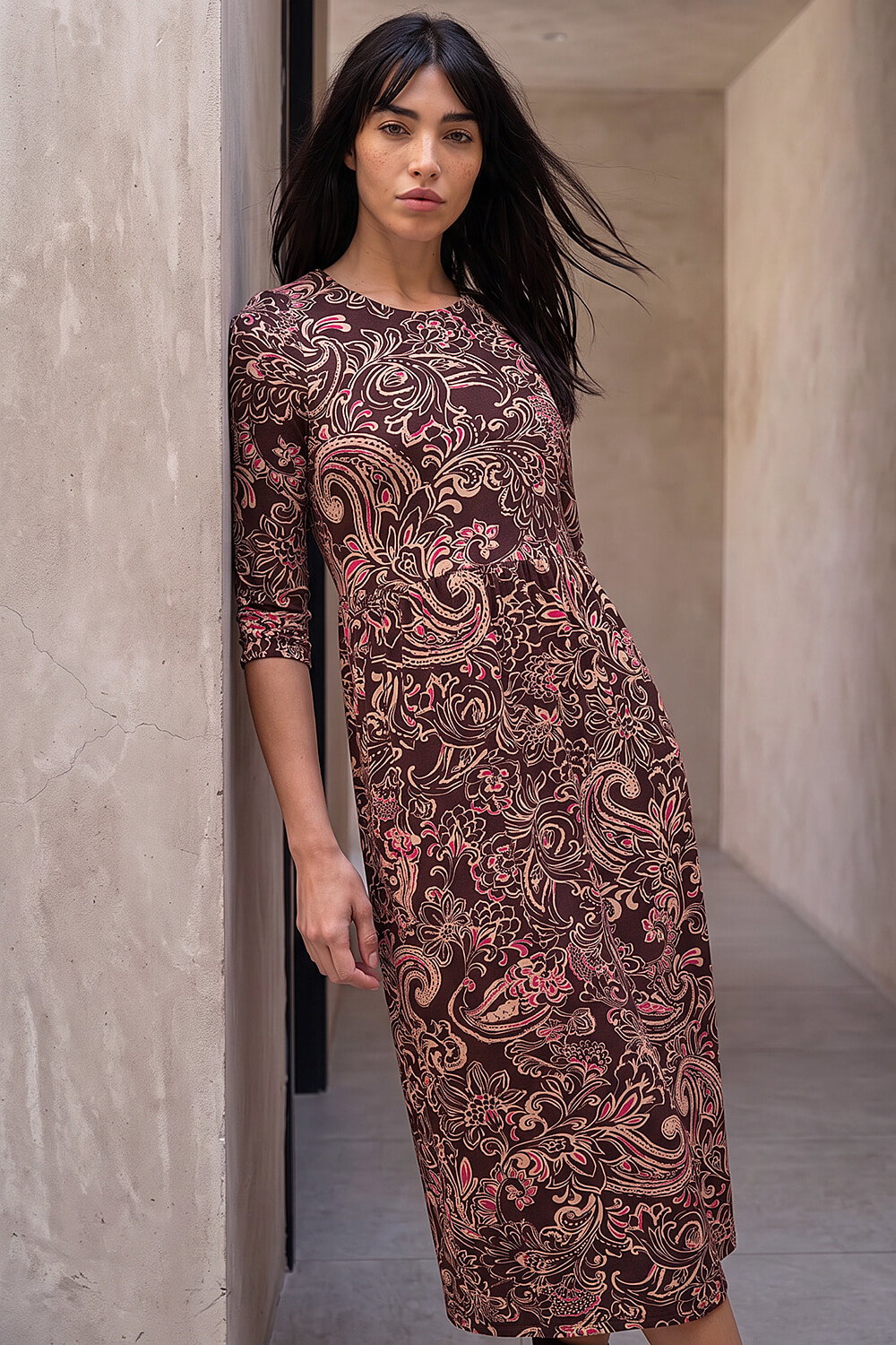 Chocolate Petite Floral Midi Dress, Image 4 of 4