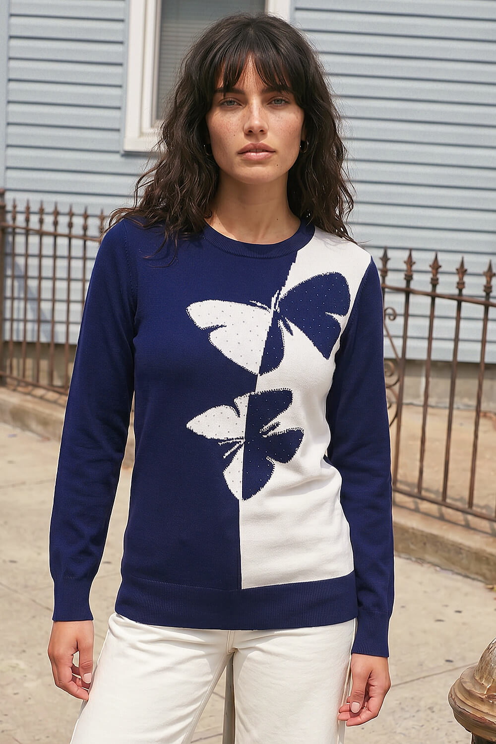 Navy Butterfly Sparkle Mix Jumper, Image 1 of 4