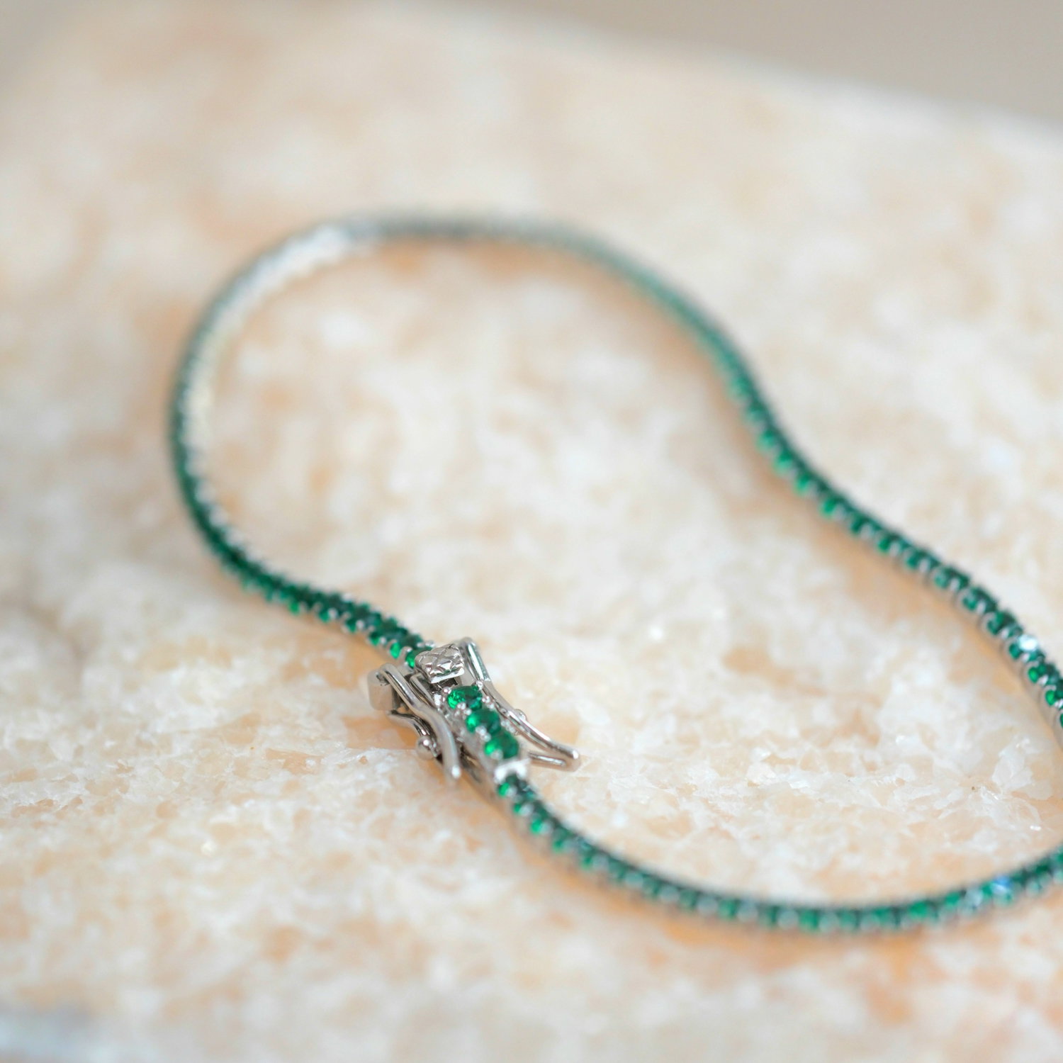 Green Emerald Gemstone Sterling Silver Tennis Bracelet, Image 4 of 4