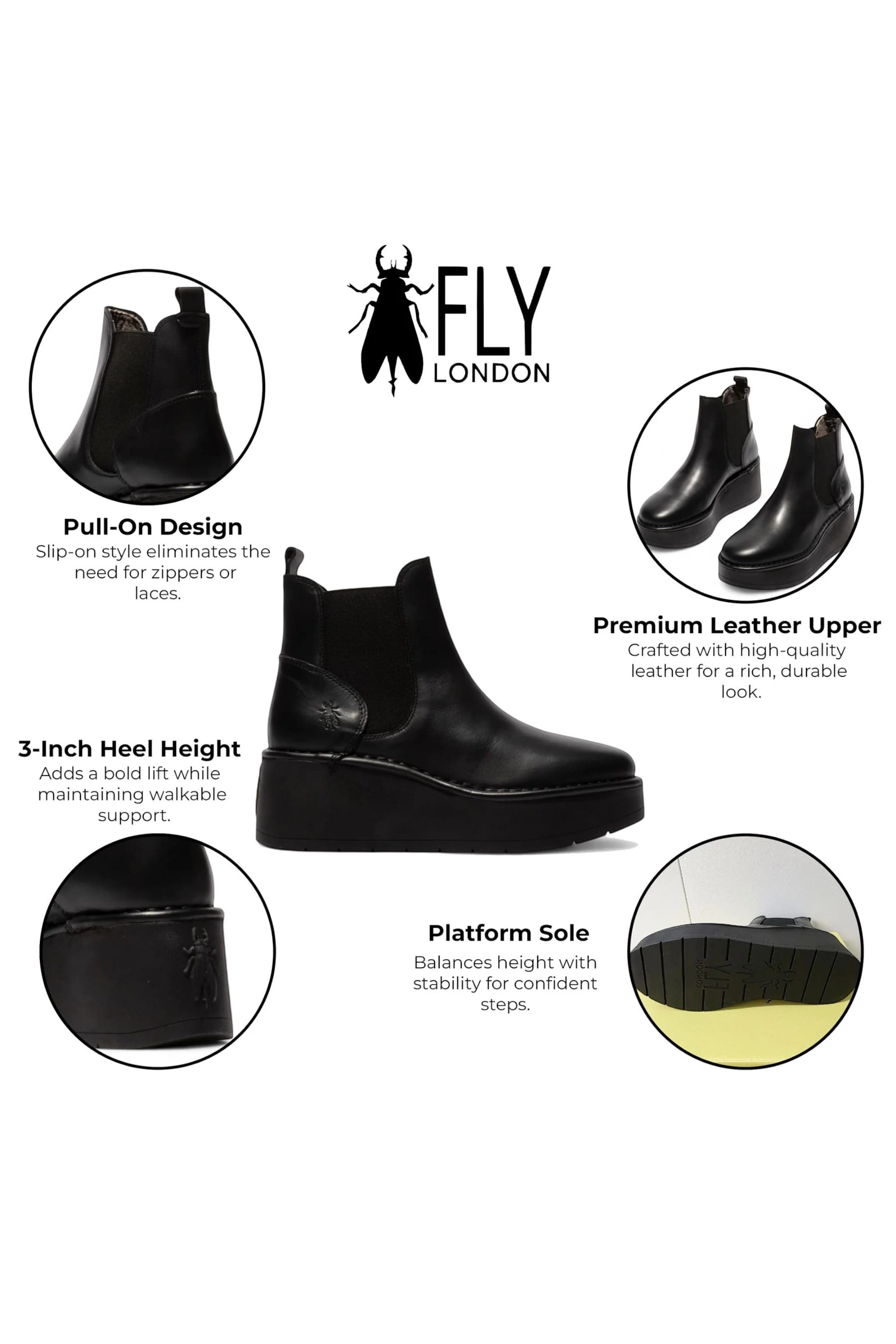 Black Womens Heel Ankle Platform Boots-HELY268, Image 3 of 5