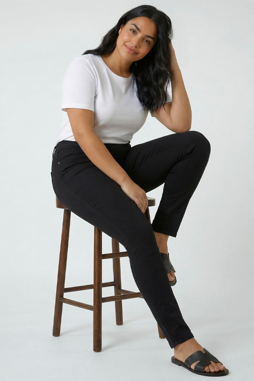 Black Curve Elastic Waist Stretch Denim Jegging, Image 3 of 5