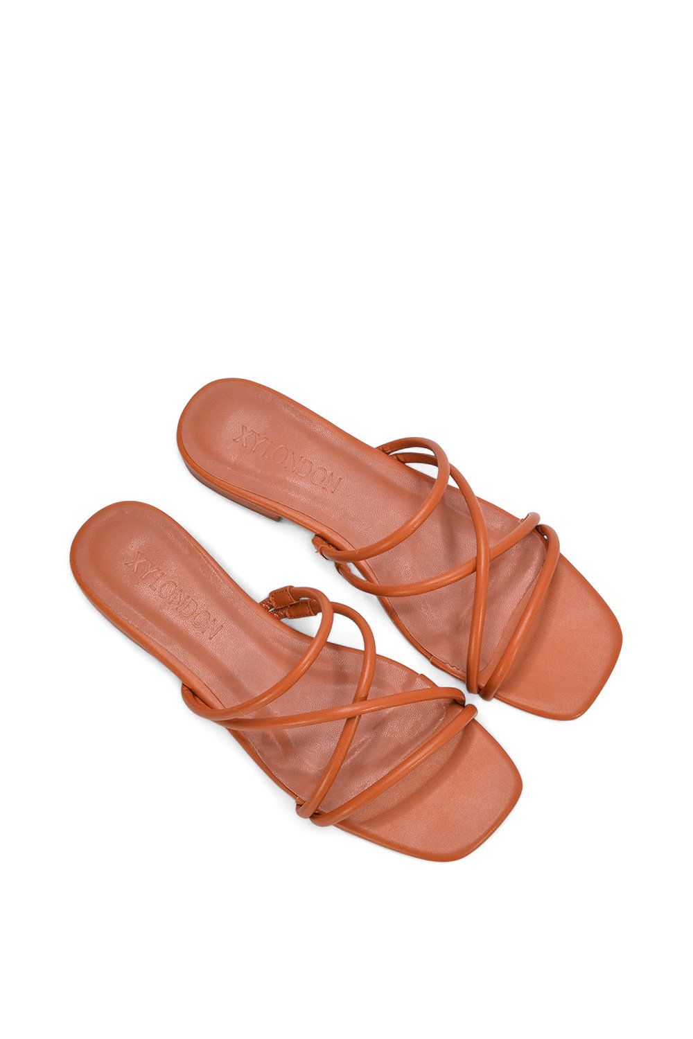 Tan XY LONDON Tan 'Suzzie' Strappy Flat Slip On Square Toe Slider Mule Sandals, Image 5 of 5