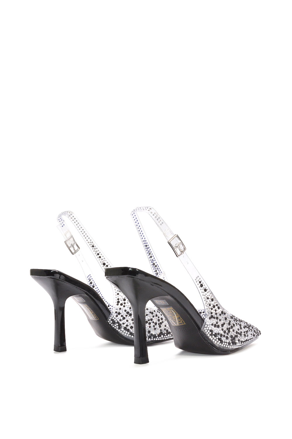 Black XY LONDON Black 'Pauline' Perspex Slingback High Heels With Crystal Details, Image 4 of 6