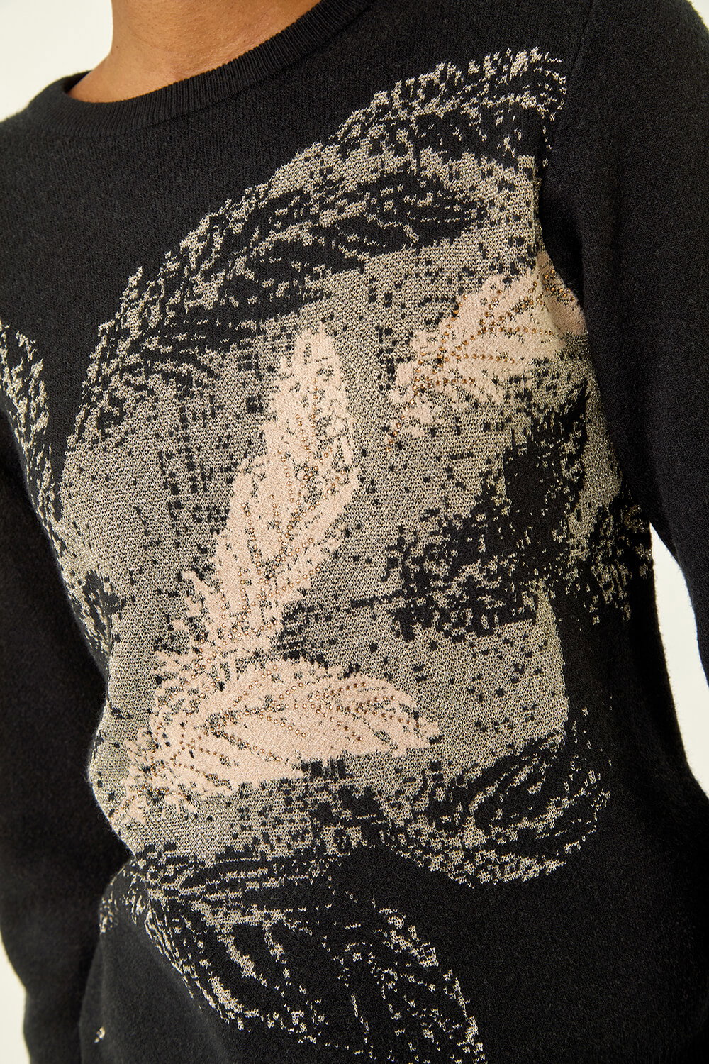 Black Jacquard Sparkly Knit Jumper, Image 6 of 5