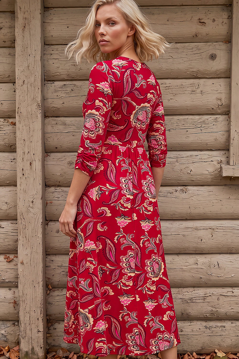 Red Petite Floral Midi Dress, Image 3 of 4