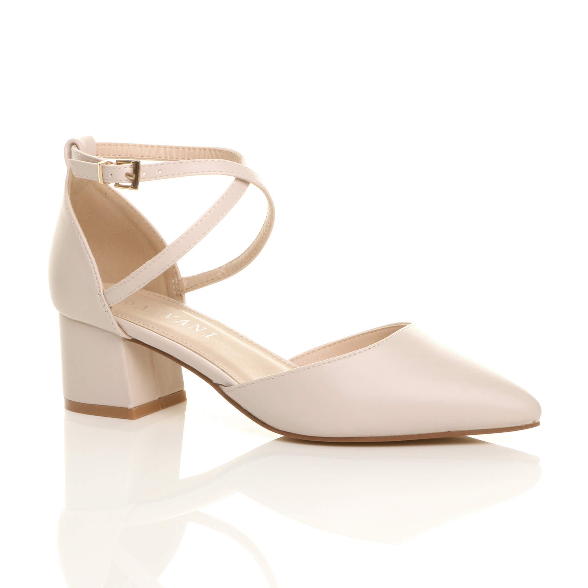 Black Mid Block Heel Crossed Strap Pointed Toe 2 Part Heels