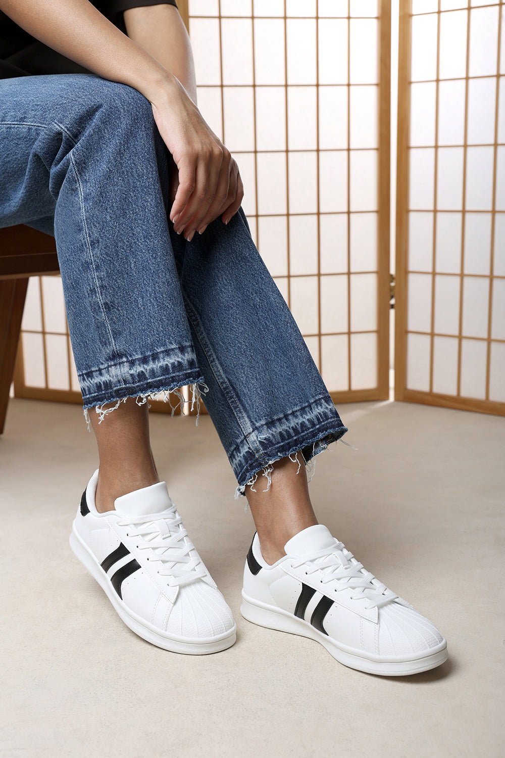 Black Yamileth Stripe Panel Detailed Trainer