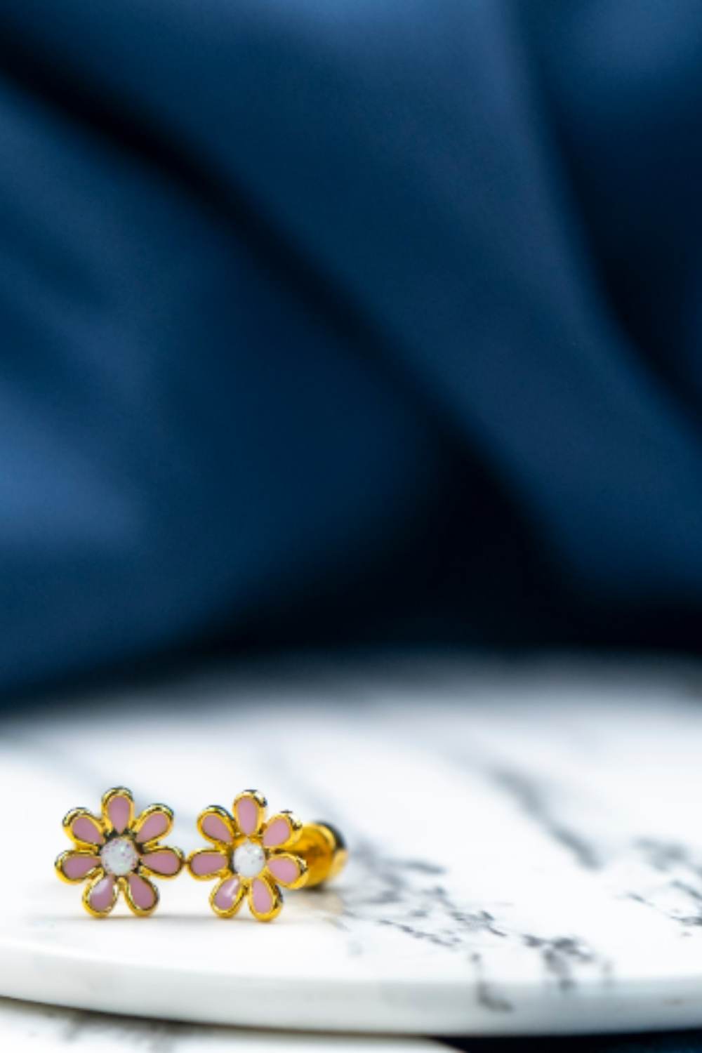 Pink Yellow Stainless Steel Sunflower Daisy Boho Stud Earring, Image 1 of 2