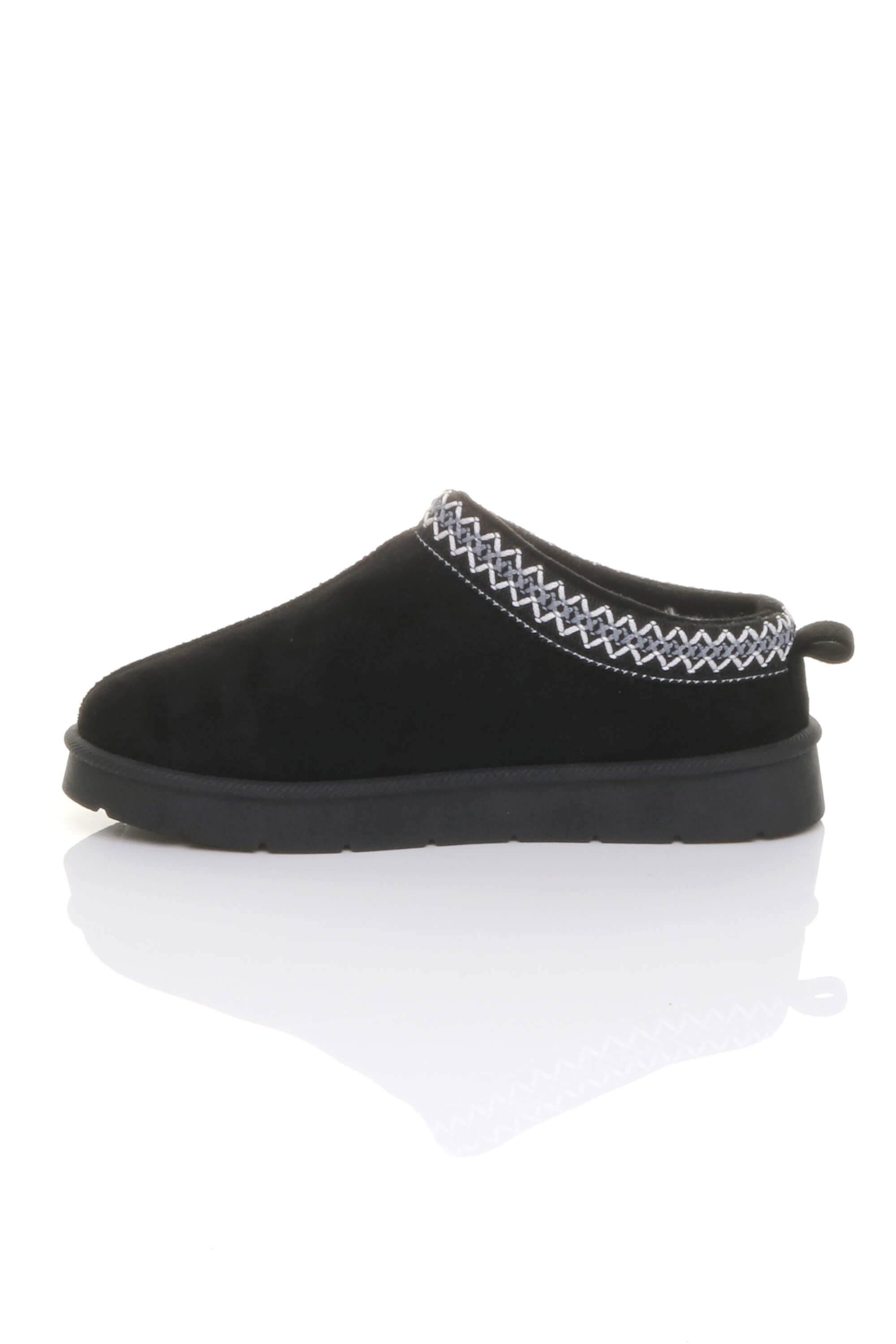 Black Faux Fur Lined Comfy Aztec Embroidered Ultra Mini Booties Slippers, Image 3 of 6