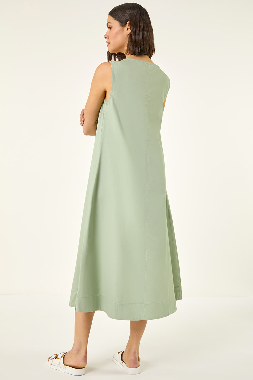 Sage Zip Front Sleeveless Midi Dress | Roman UK