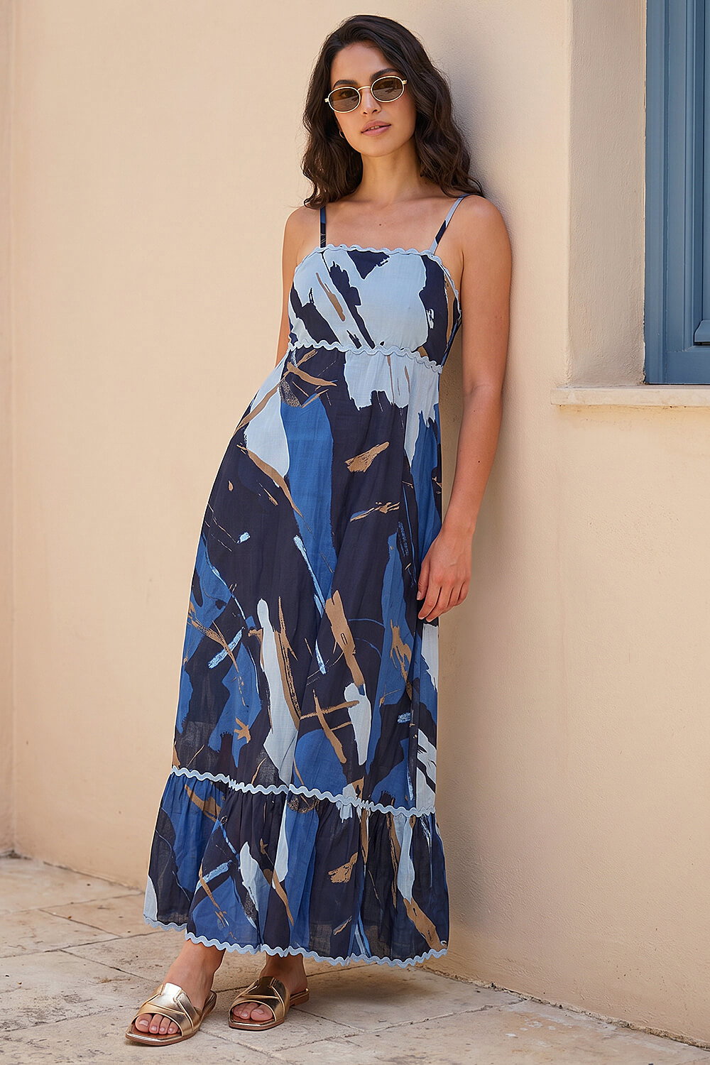 Blue Dusk Abstract Ric Rac Maxi Dress, Image 3 of 4