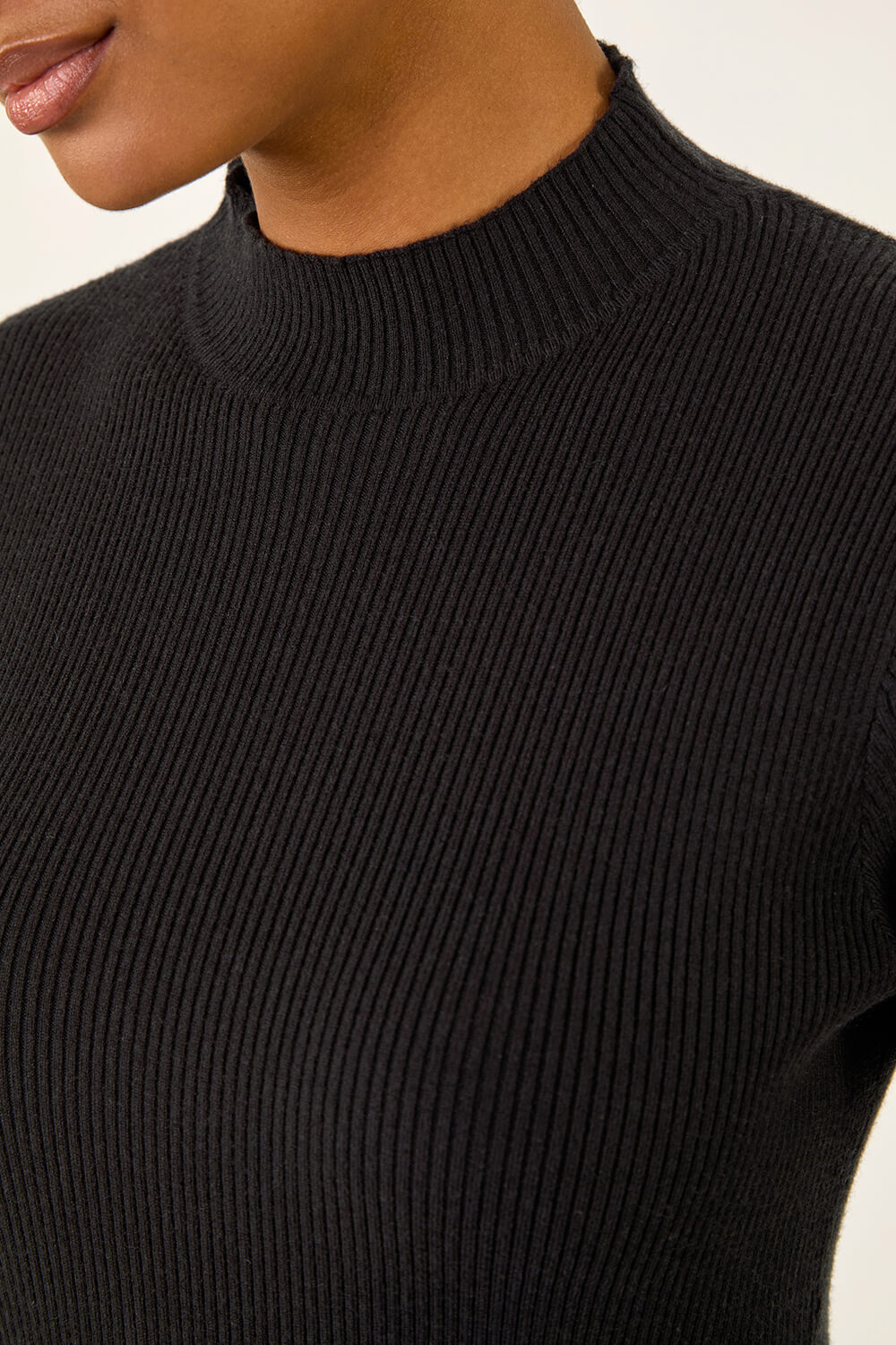 Black Ribbed Knit High Neck Midi Dress, Image 6 of 5