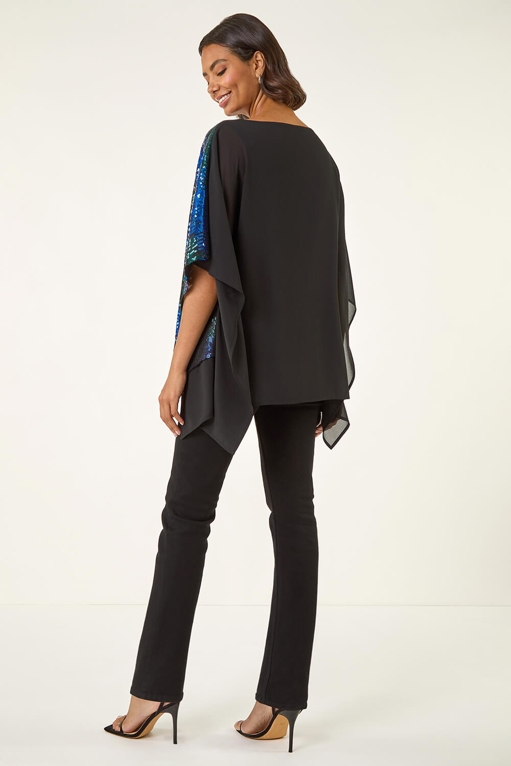 Blue Ombre Sequin Mesh Chiffon Top, Image 4 of 5