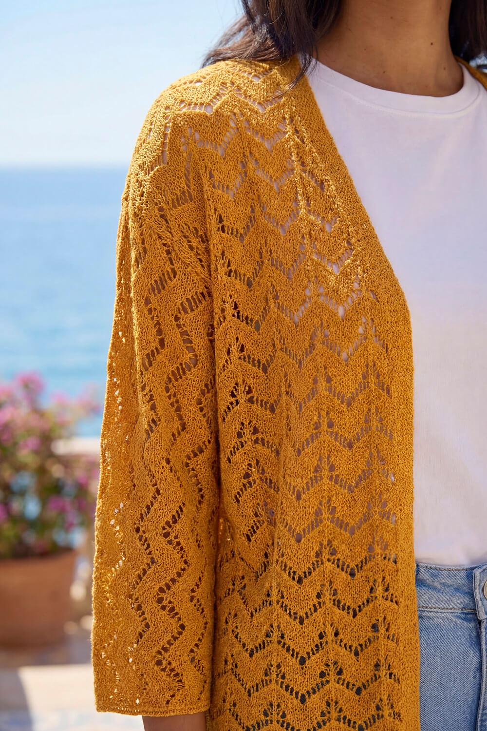 Orange Wave Stitch Detail Knit Cardigan, Image 5 of 4