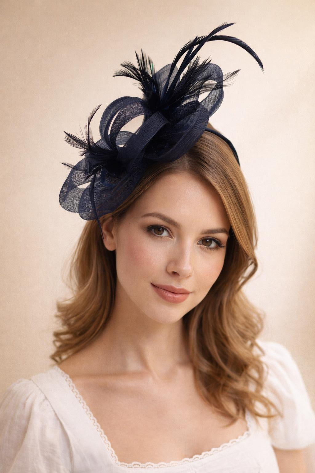 Navy SVNX Navy Bow Feather Fascinator, Image 1 of 1