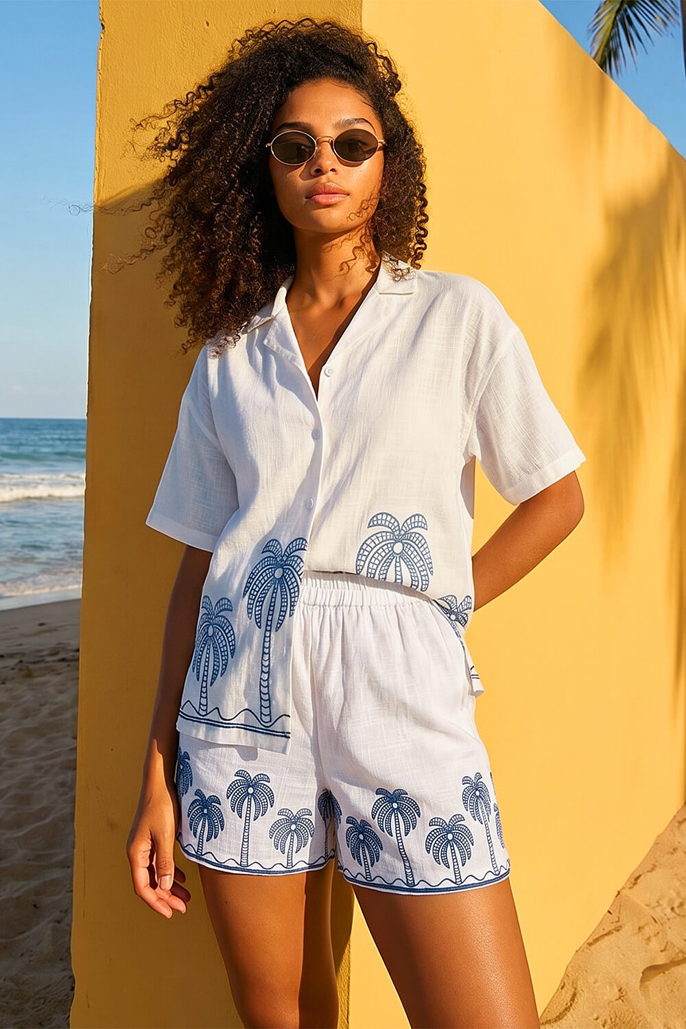 Blue Dusk Palm Embroidered Shorts, Image 6 of 5