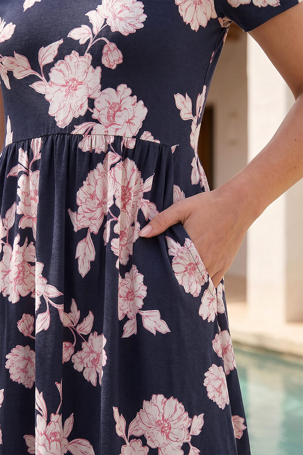 Navy Petite Floral Dress, Image 5 of 4