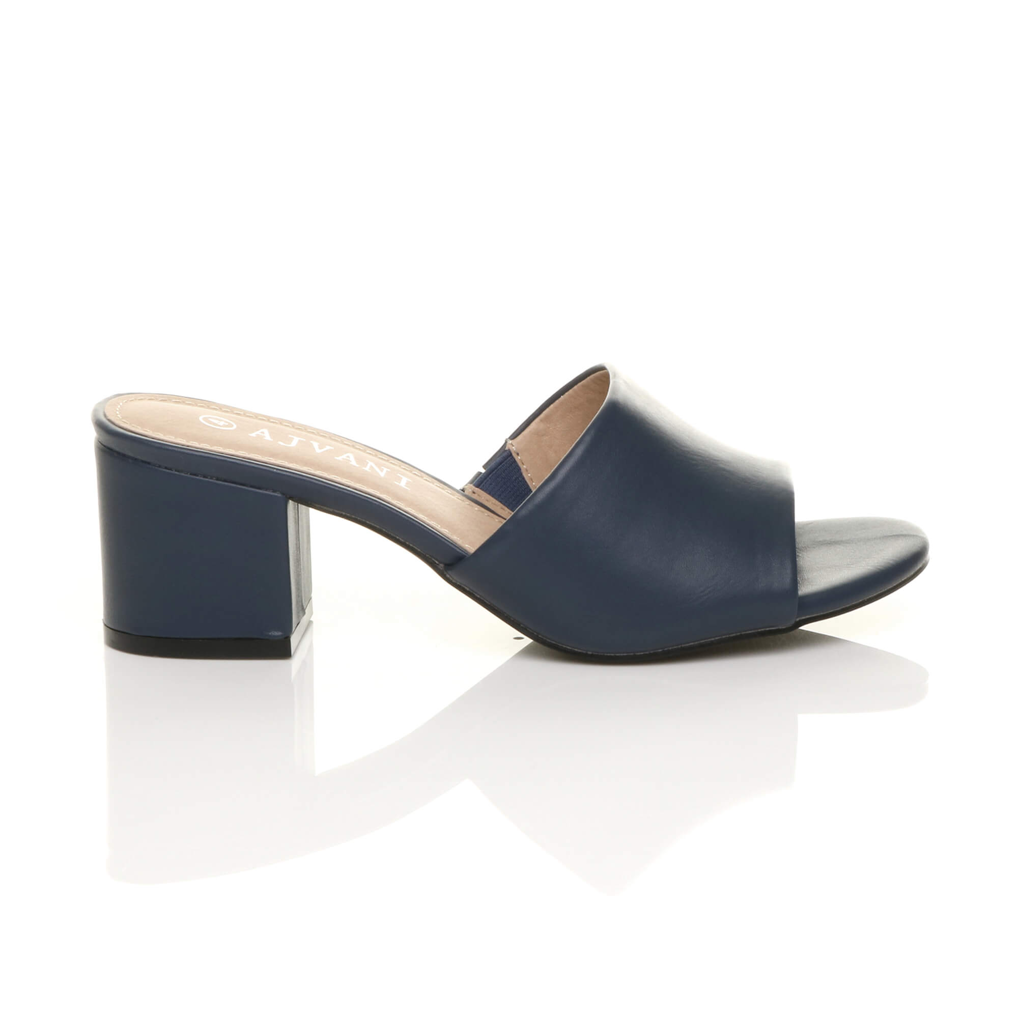 Navy Blue AJVANI Navy Blue Mid Block Heel Peep Toe Mules Sandals, Image 2 of 6