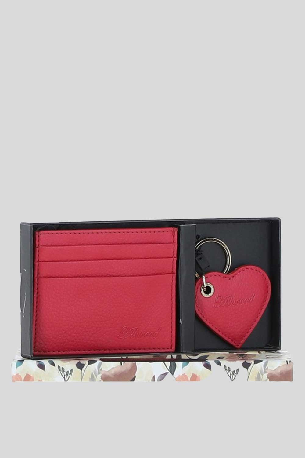 Raspberry Real Leather Card Holder & Key Ring Gift Set, Image 1 of 5