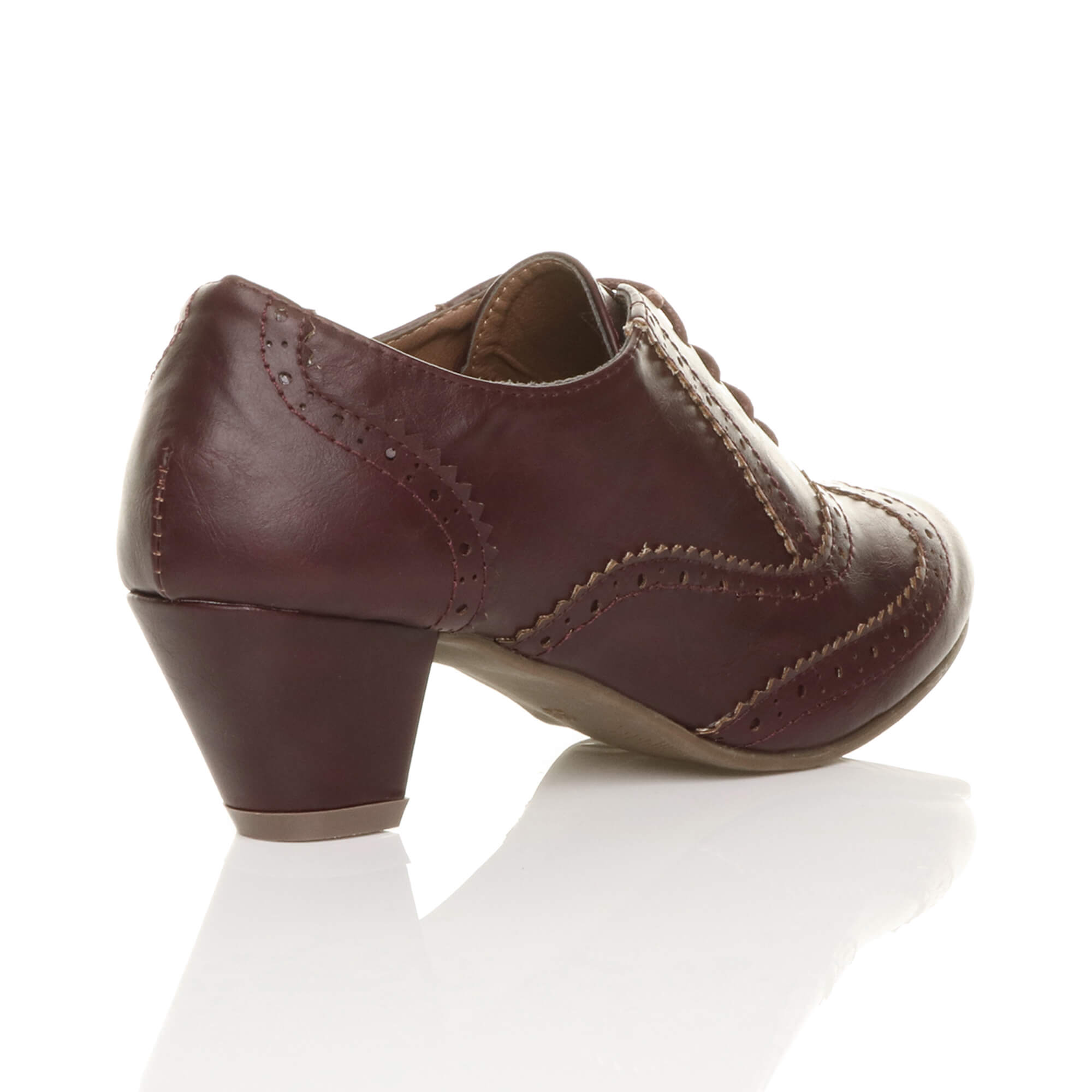 Burgundy AJVANI Burgundy Mid Heel Brogue Ankle Boots Shoe Boots, Image 4 of 5