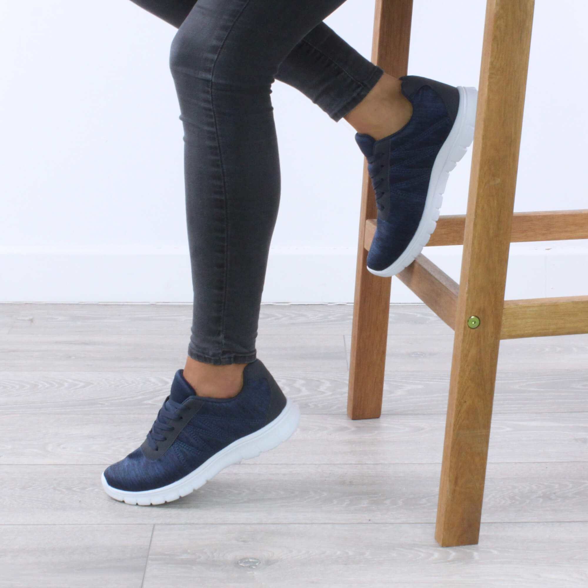 Navy Blue AJVANI Navy Blue Lace Up Memory Foam Trainers, Image 5 of 6