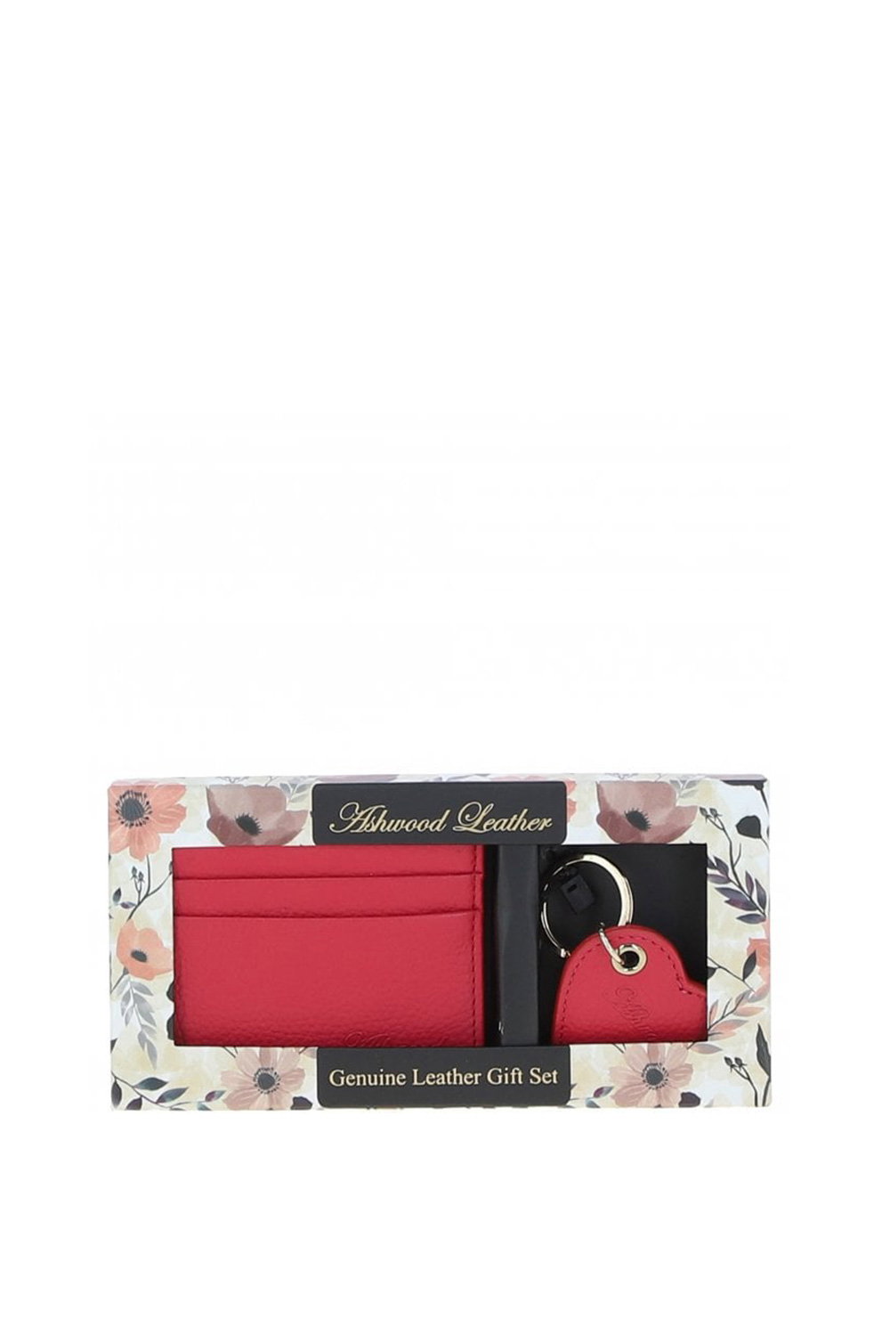 Raspberry Real Leather Card Holder & Key Ring Gift Set, Image 2 of 5