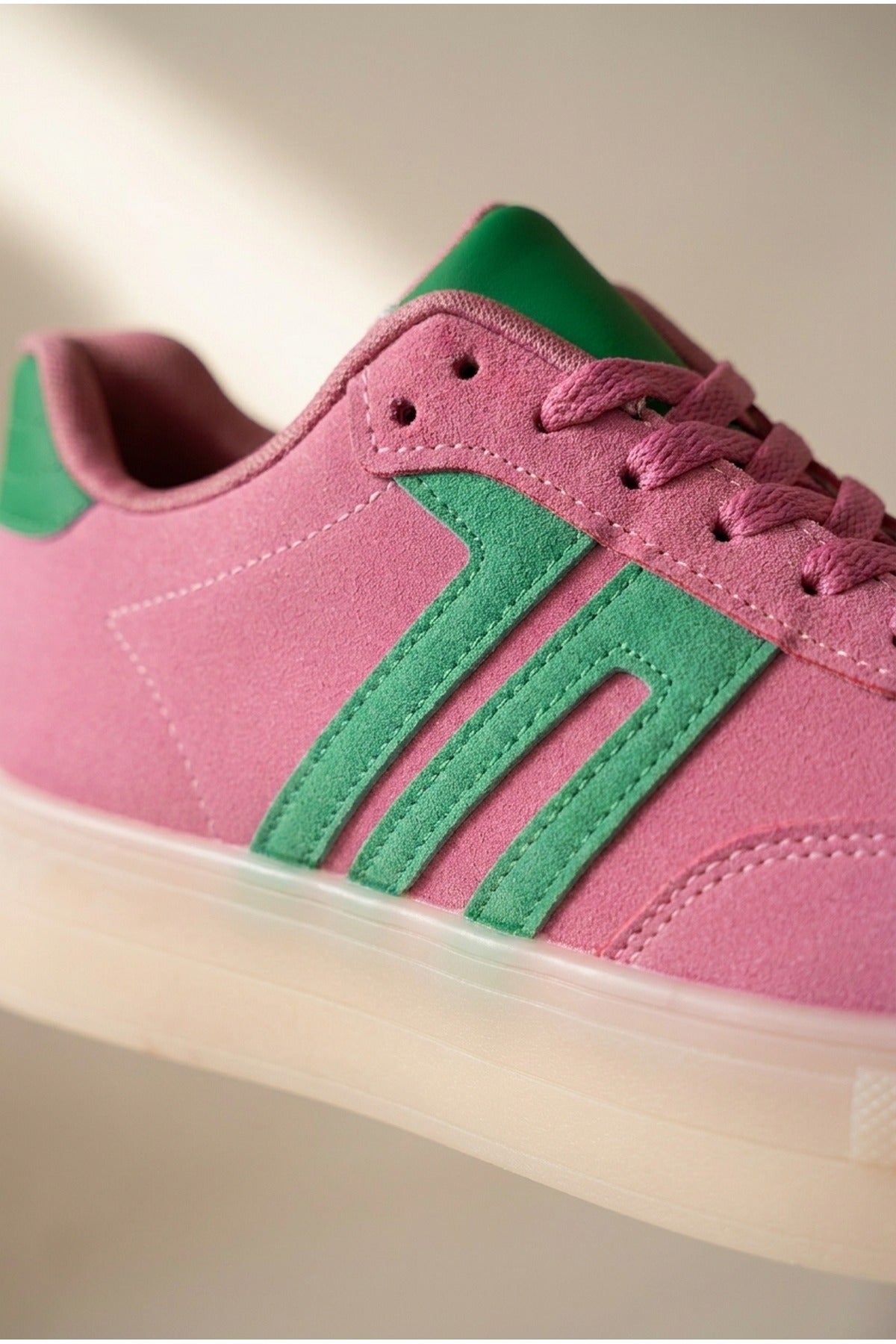 Pink iKrush Pink Genevieve Suede Effect Two Tone Trainers, Image 2 of 4