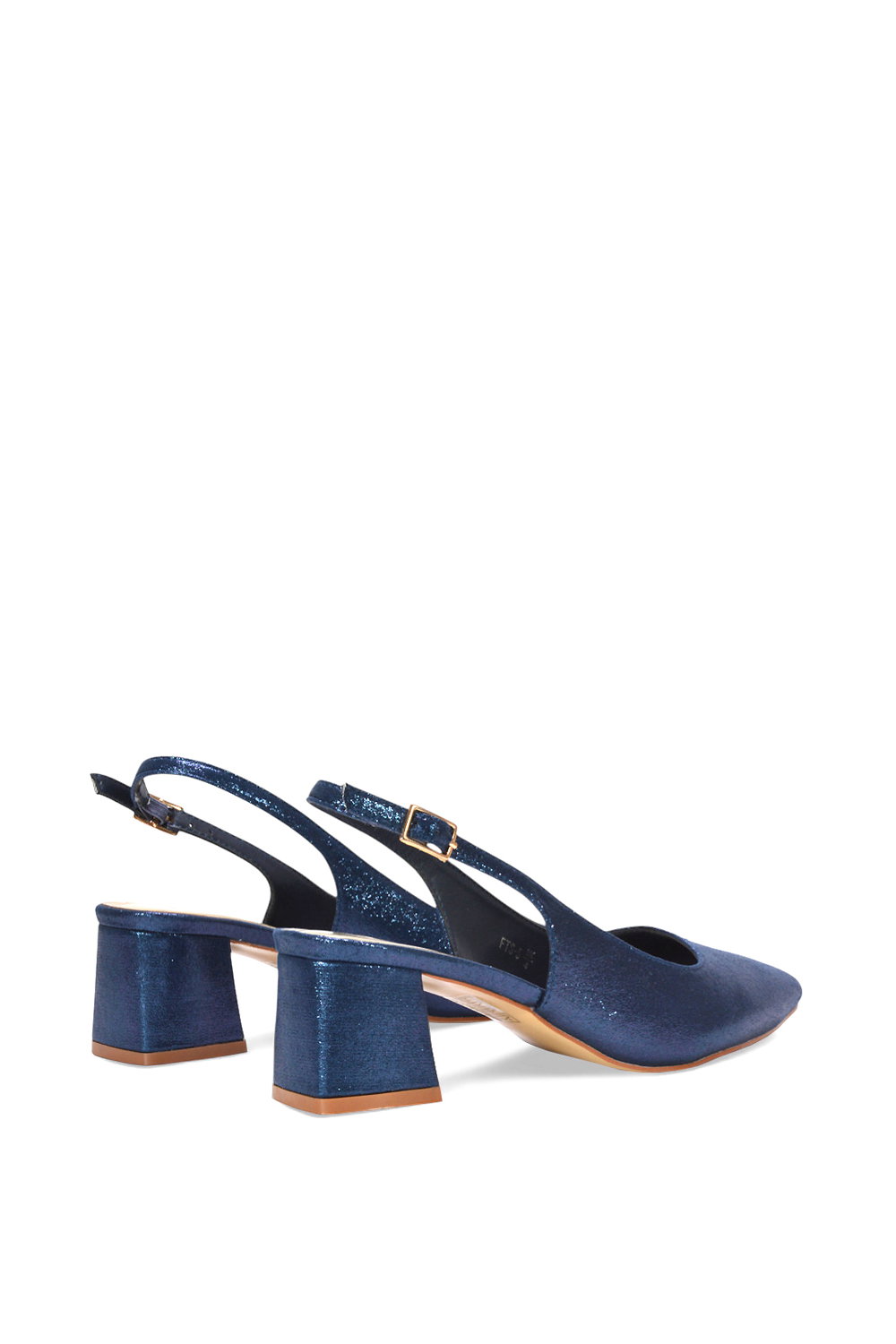 Navy XY London Navy 'Virelai' Shimmer Low Block Heels With Slingback, Image 4 of 6