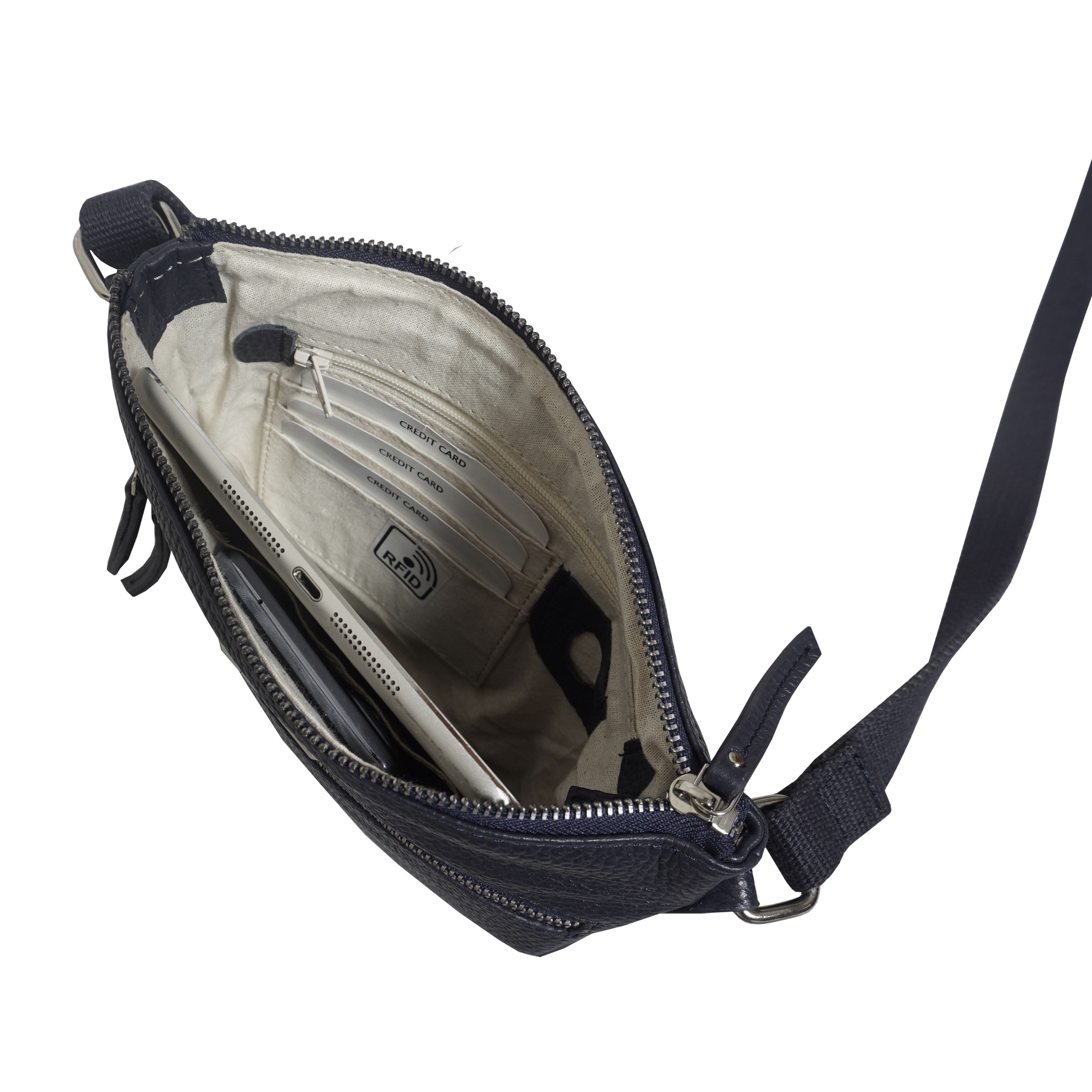 Navy 'RUE' Soft Pebble Grain Leather Crossbody Bag, Image 3 of 4