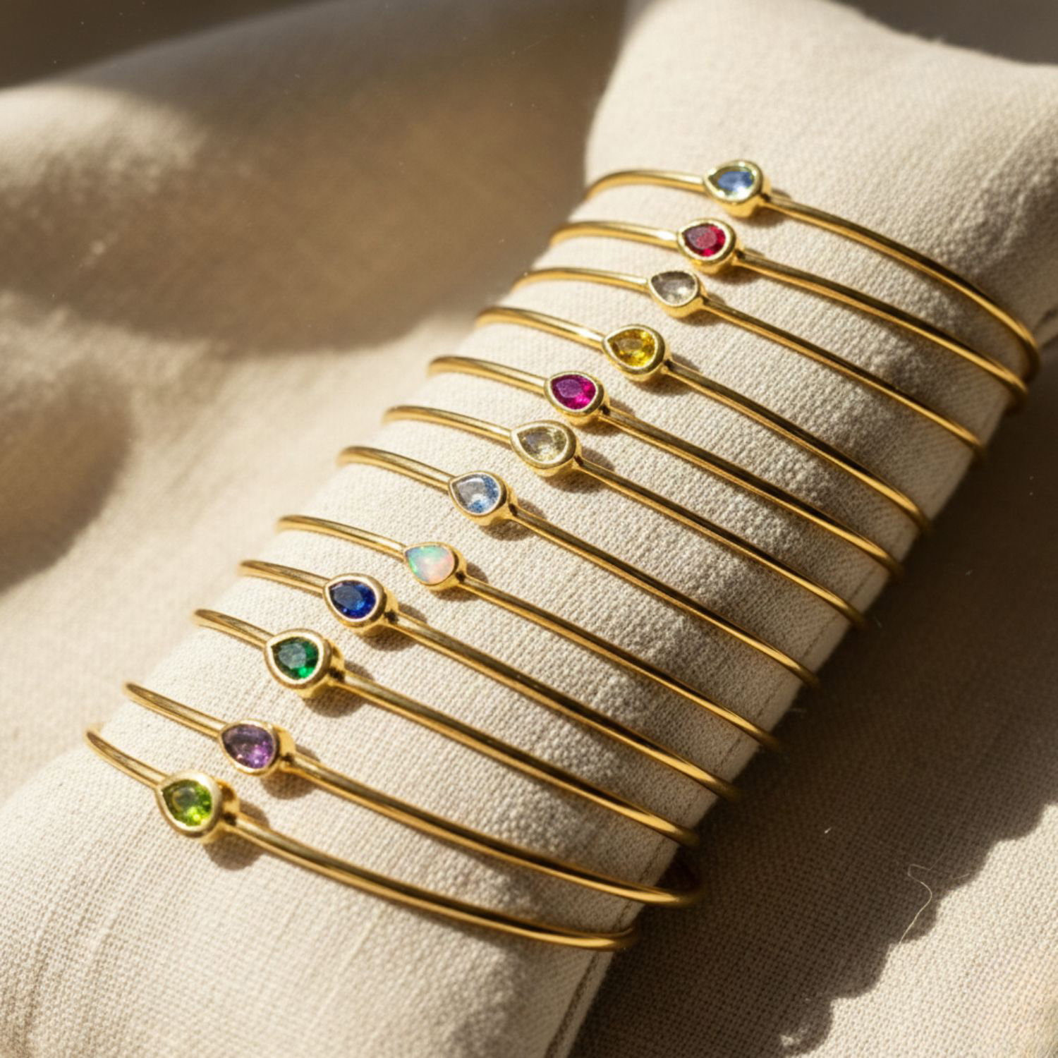 Gold 18ct Gold Plated Aquamarine March Birthstone Bangle, Image 4 of 5