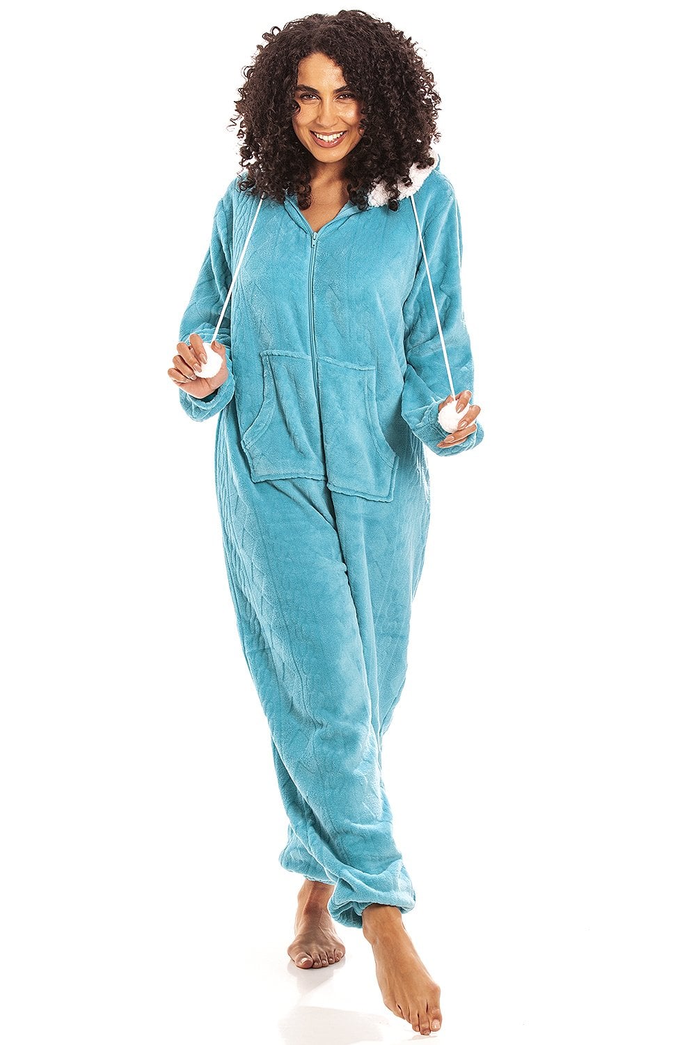 Light Blue Camille Lingerie Light Blue Supersoft Hooded Onesie, Image 1 of 6
