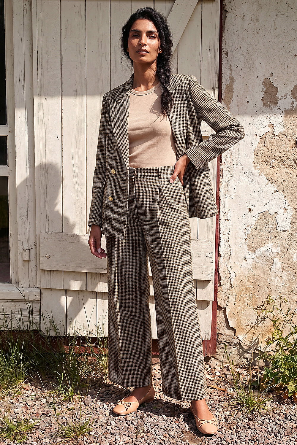 Brown Tweed Wide Leg Trouser, Image 6 of 5