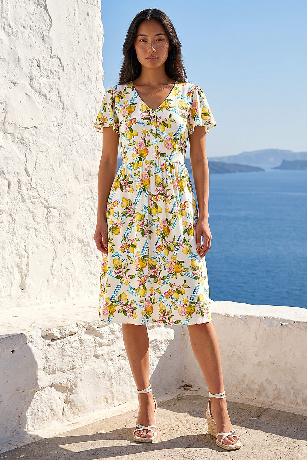 Ivory Petite Lemon Print Pocket Dress