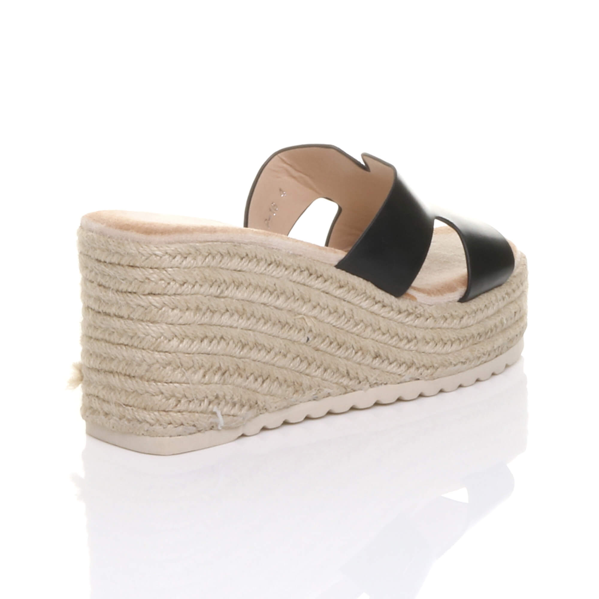 Black AJVANI Black High Wedge Platform Mule Sandals Espadrilles, Image 4 of 4