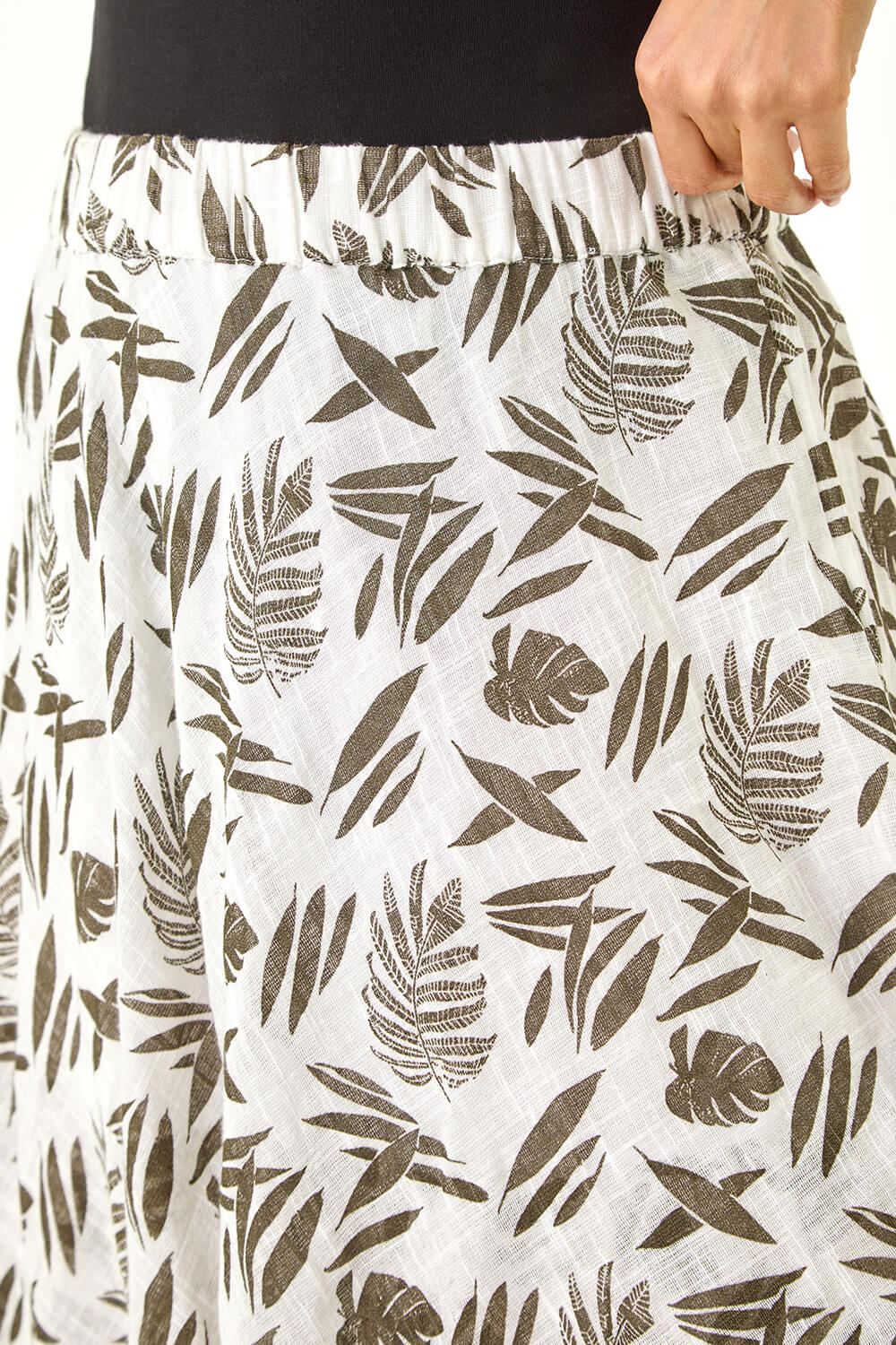 Ivory Leaf Print Short A-Line Skirt, Image 6 of 5