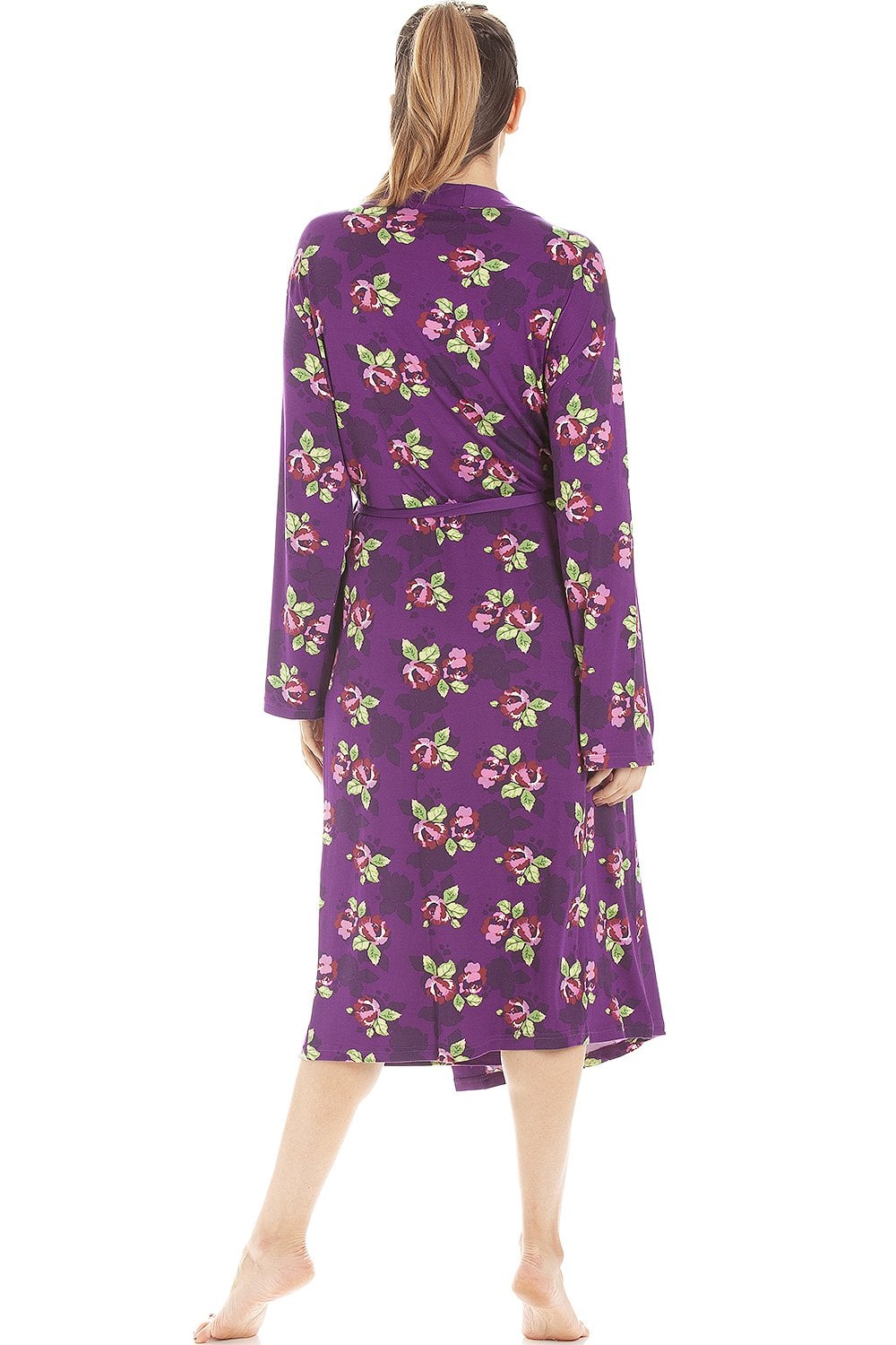 Purple Floral Print Spandex Knee Length Wrap, Image 4 of 5