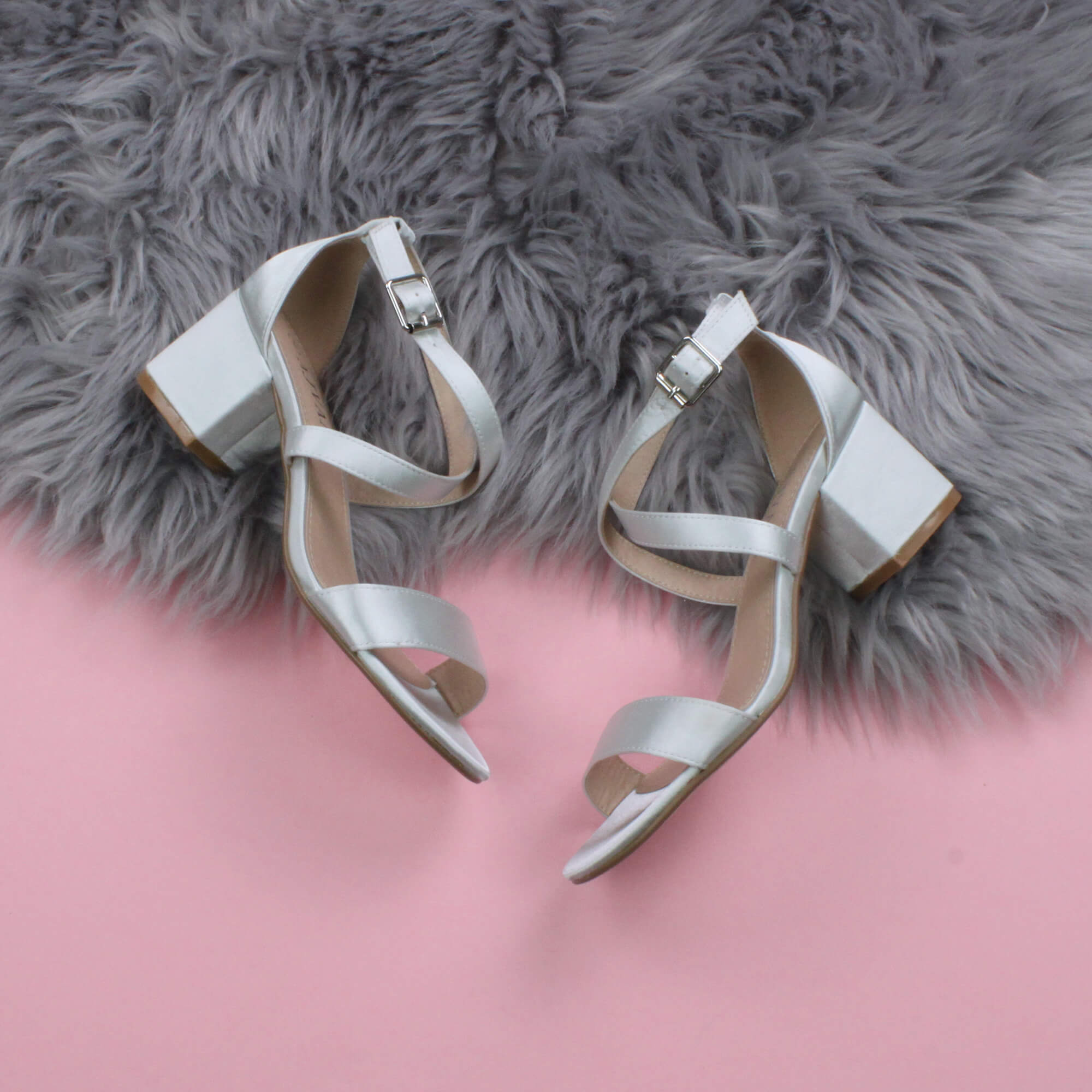 Silver AJVANI Silver Mid Block Heel Crossed Straps Sandals, Image 4 of 6