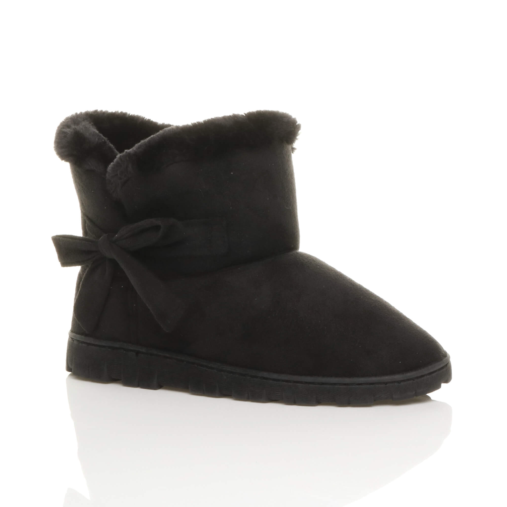 Black Faux Fur Lined Ankle Boots Slippers, Image 1 of 6