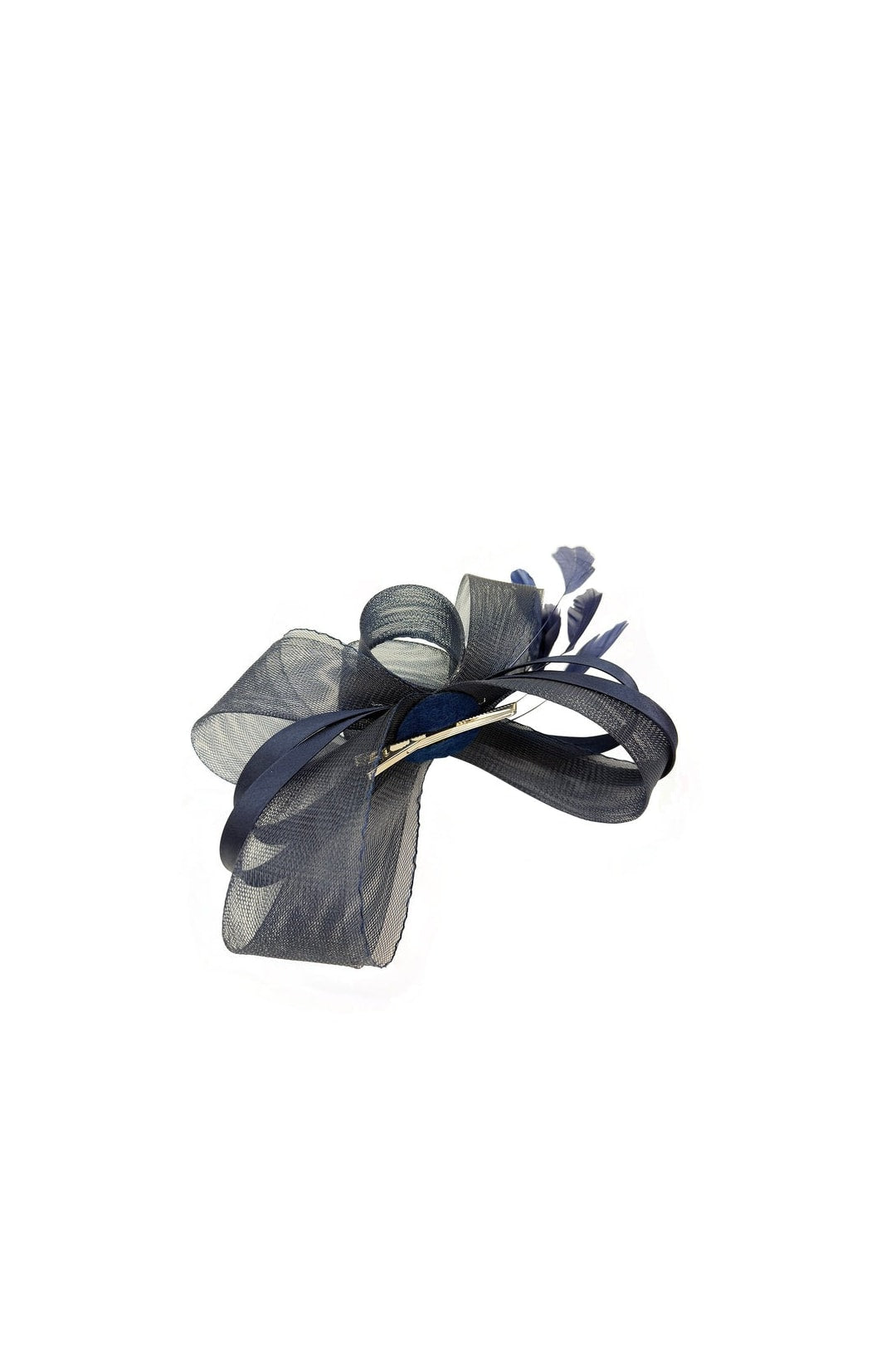 Navy SVNX Navy Bow Shaped Fascinator with Satin Loops & Feathers, Image 3 of 3