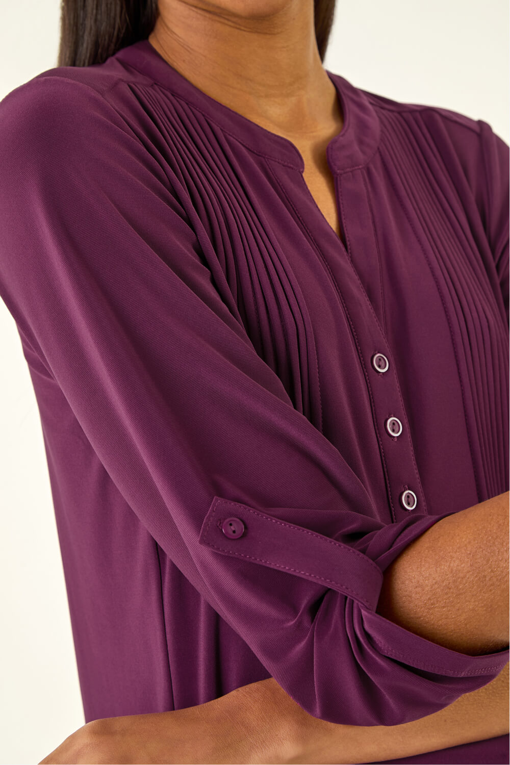 Plum Pintuck Jersey Stretch Top, Image 6 of 5