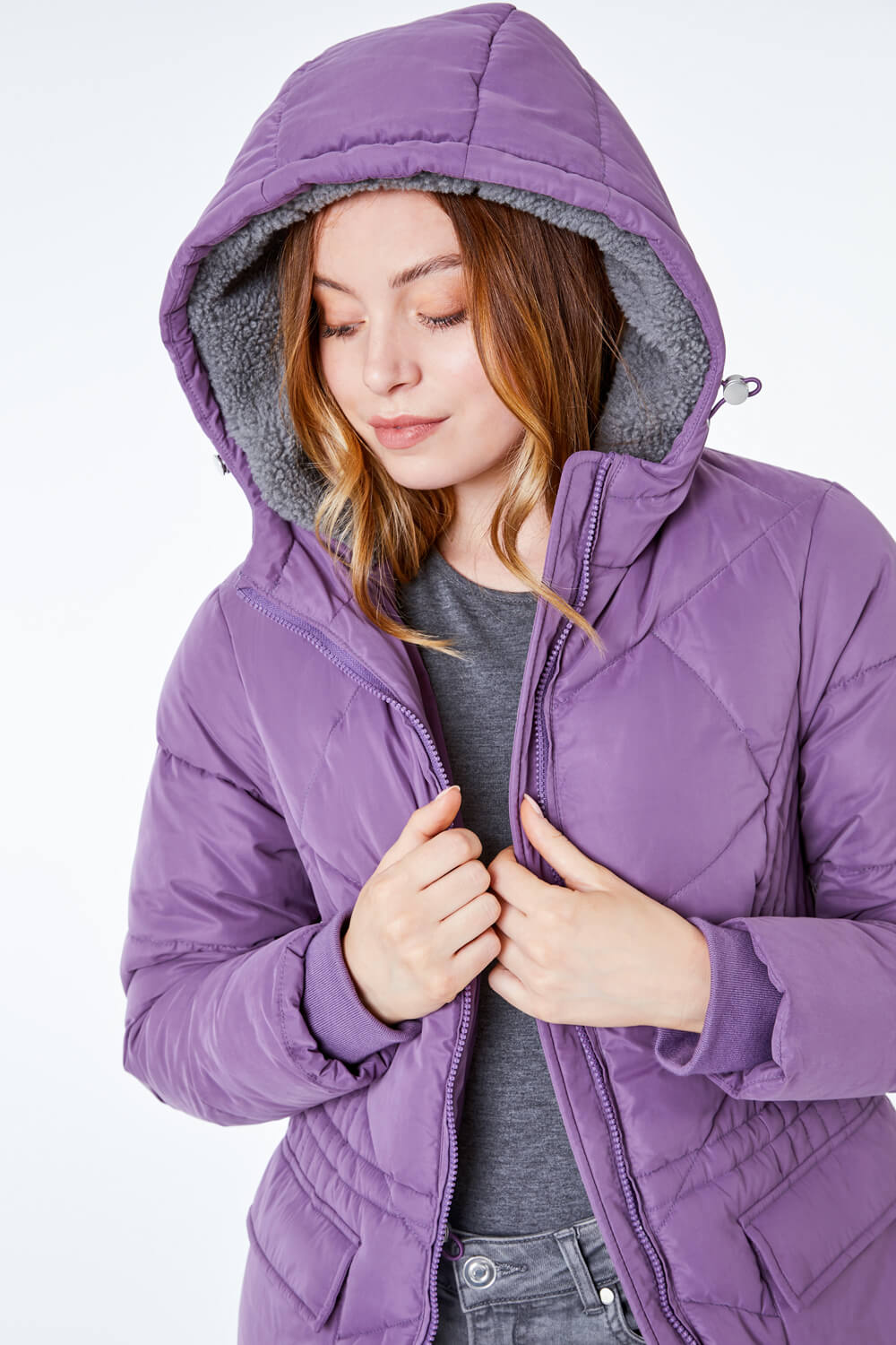 Purple Longline Quilted Coat , Image 5 of 5