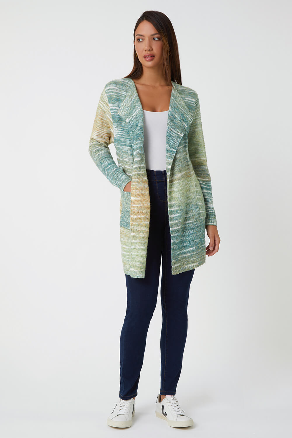 Green Ombre Longline Knitted Cardigan , Image 3 of 5