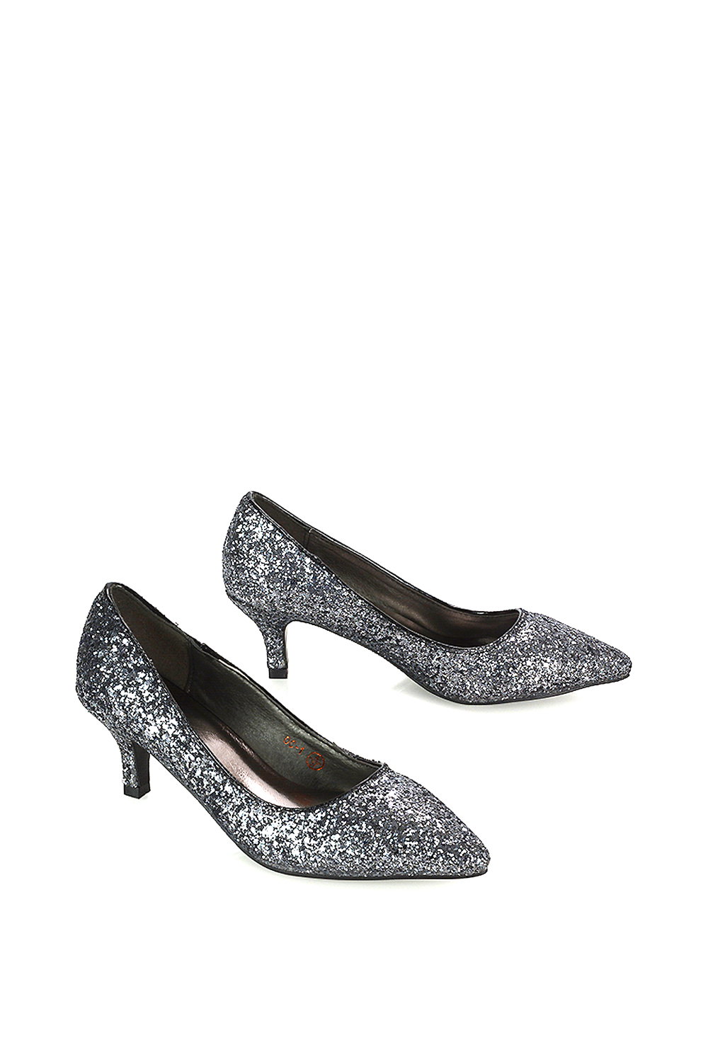 Black XY LONDON Black 'Gwyneth' Pointed Toe Mid Stiletto Kitten Heel Court Shoes, Image 3 of 4